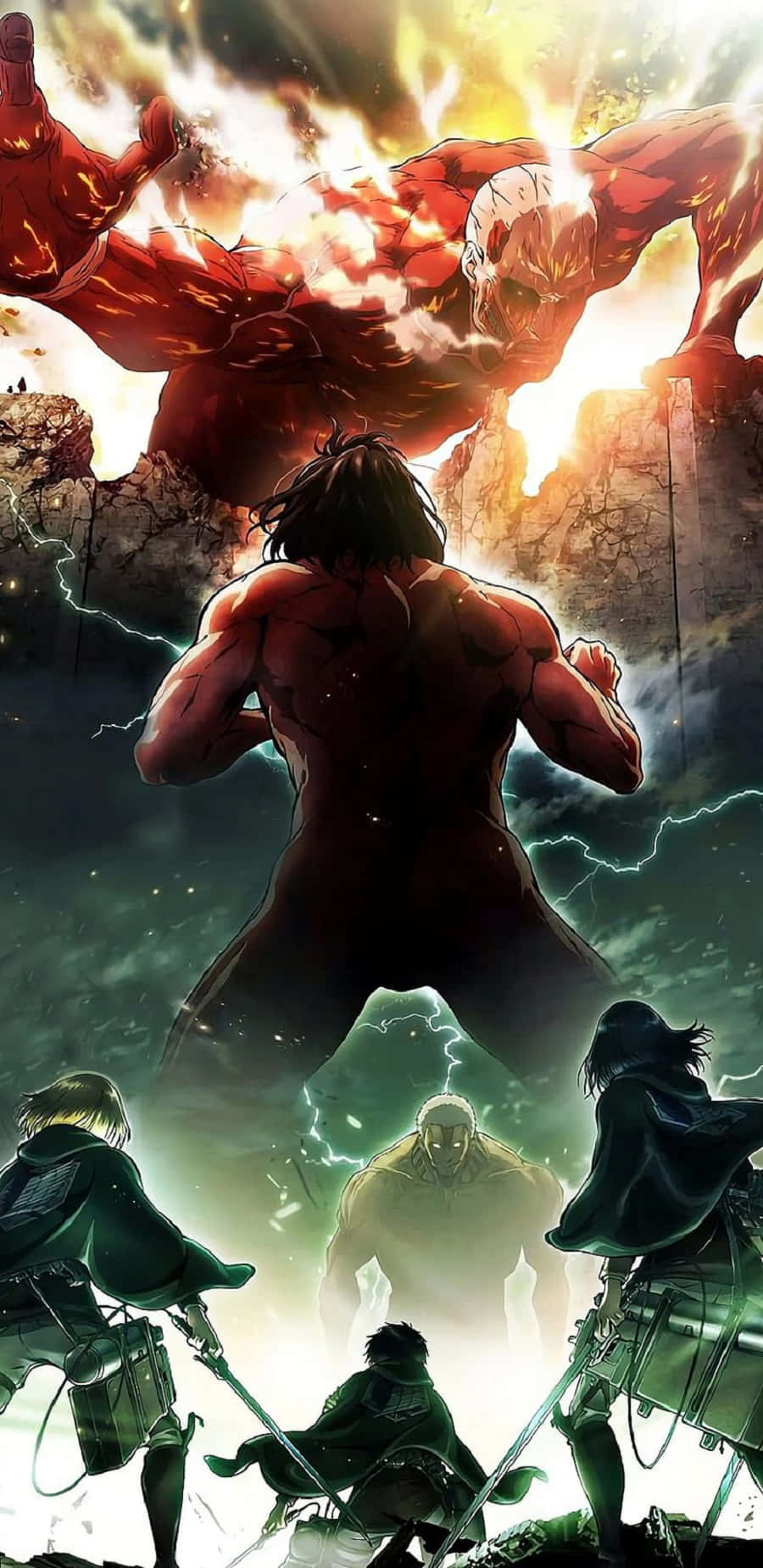Titan Shifters, red titan, soldiers in armor, HD Phone Wallpaper