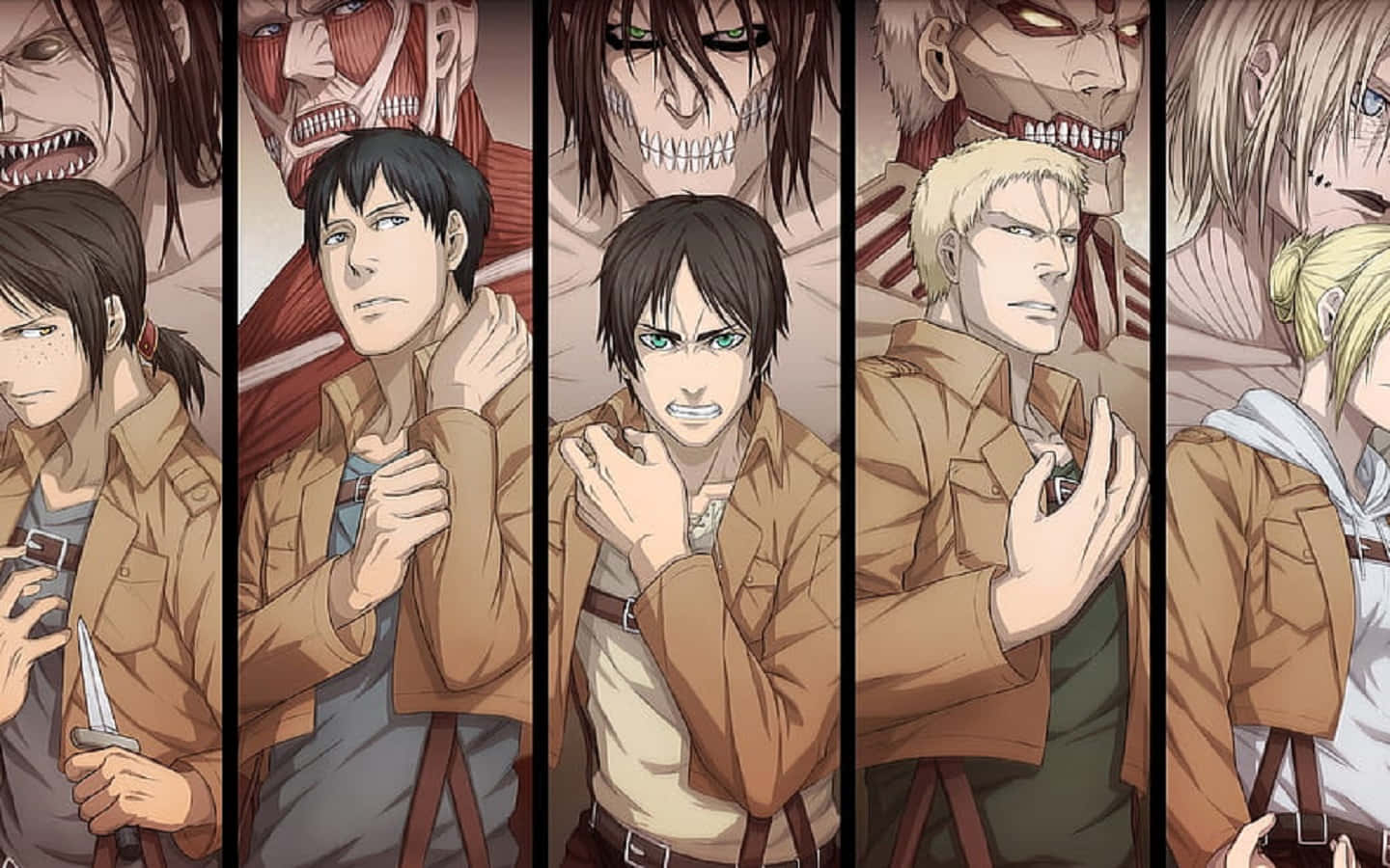 Titan Shifters, brown jackets, monstrous titan forms, HD Desktop Wallpaper