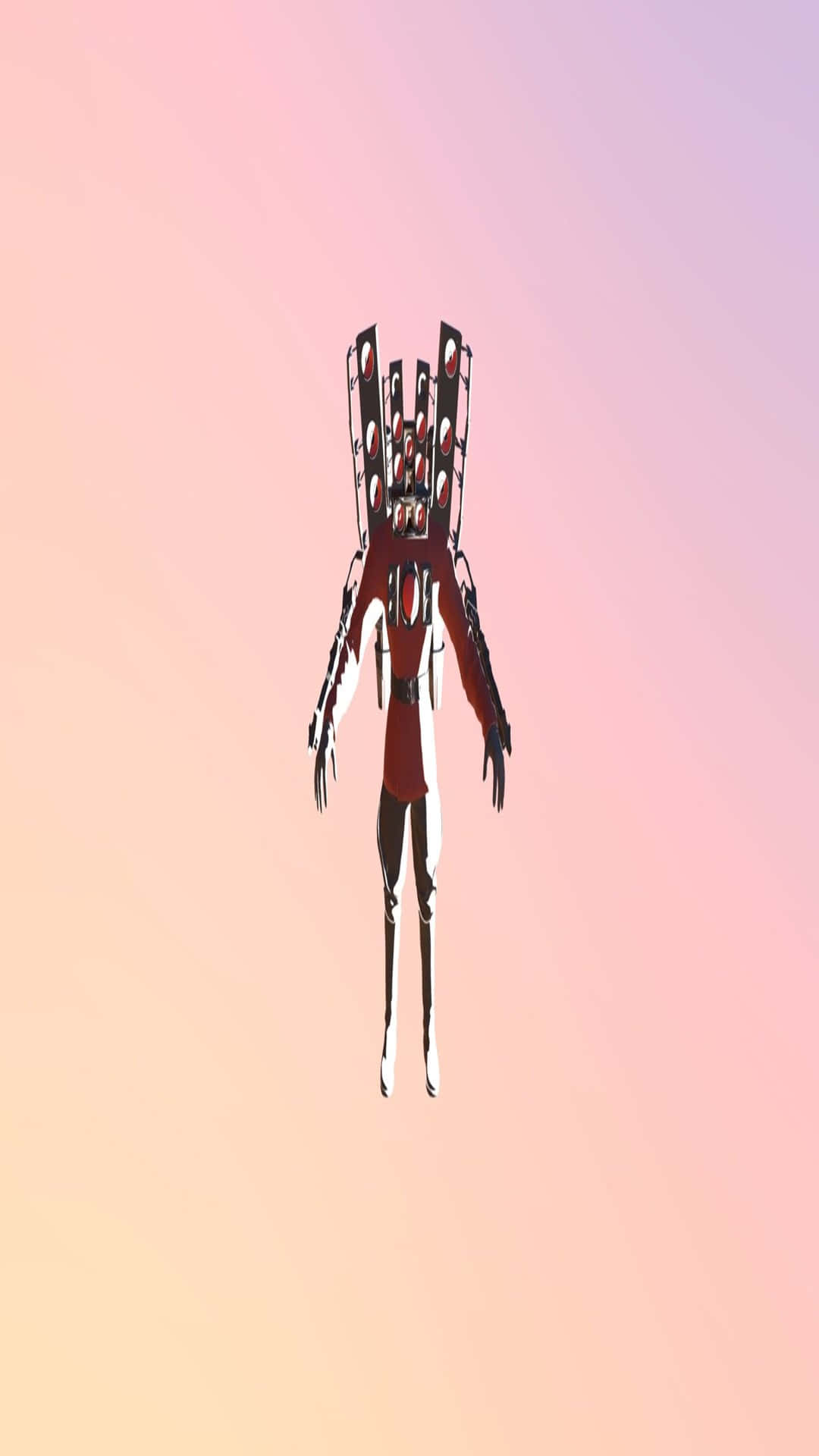 futuristic speaker head figure, red and black armored headpiece, soft pink and peach gradient sky, Full HD Phone Wallpaper
