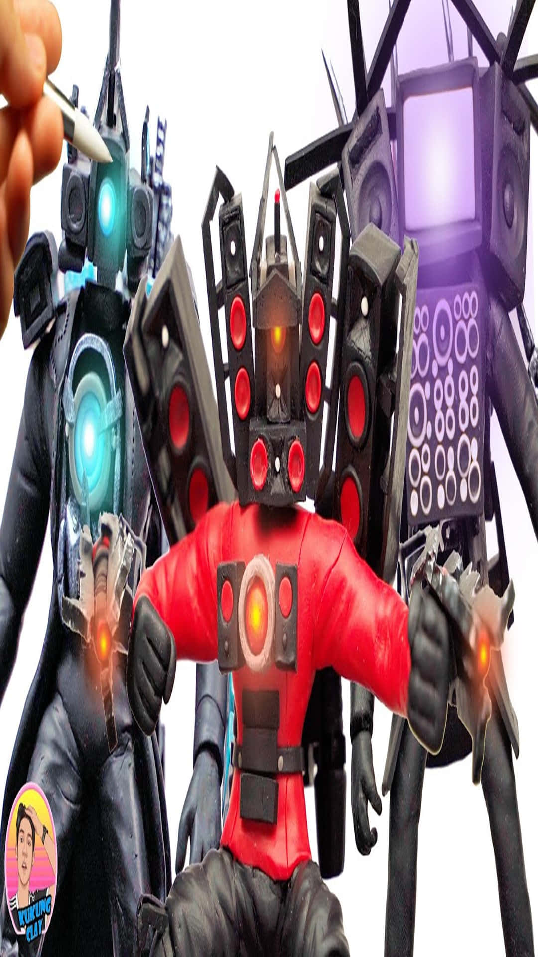 Titan Speaker Man, red and black robot toy, glowing orange eyes, Full HD Phone Wallpaper