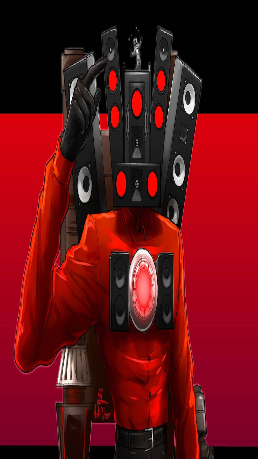 Speaker Head Man, red suit, speaker array, Full HD Phone Wallpaper