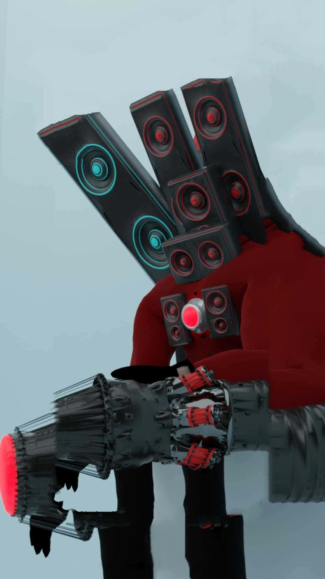 futuristic speaker head man, red armored figure, speaker heads, Full HD Phone Wallpaper