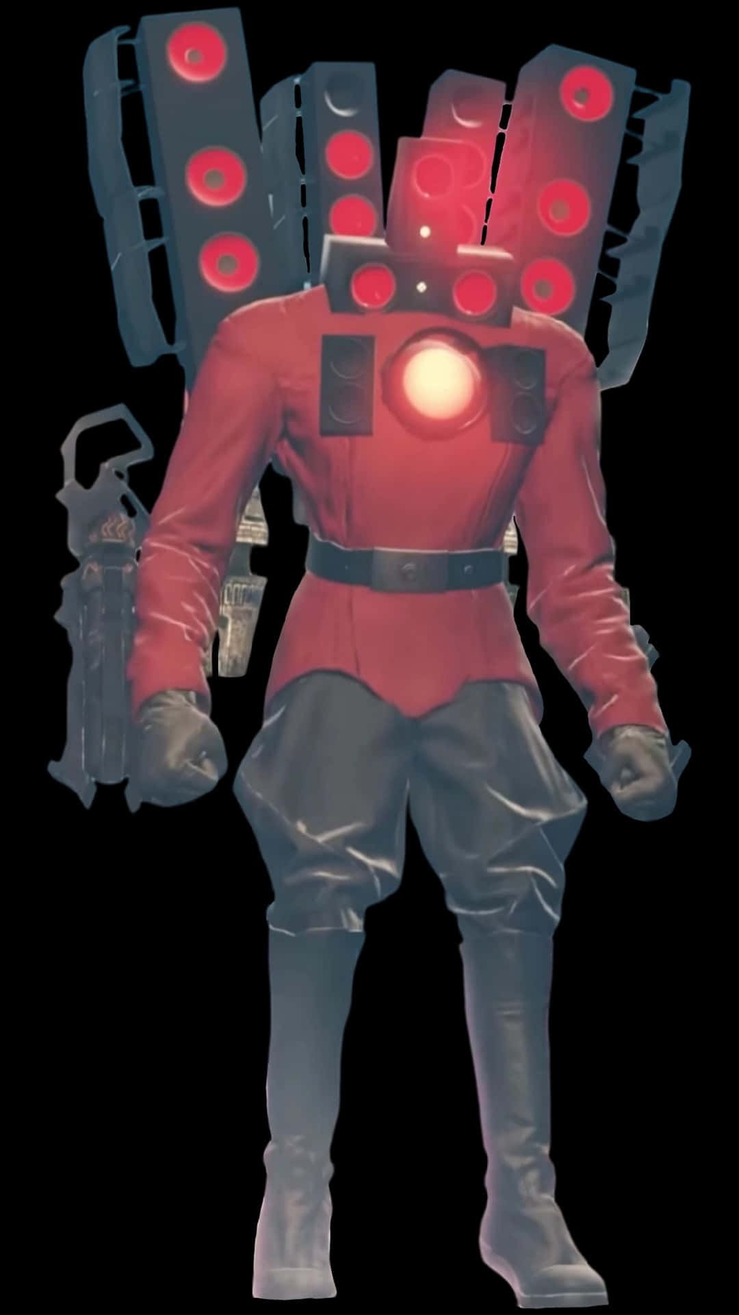 Red Speaker Suit Man, red armored robot, glowing red circular lights, Full HD Phone Wallpaper