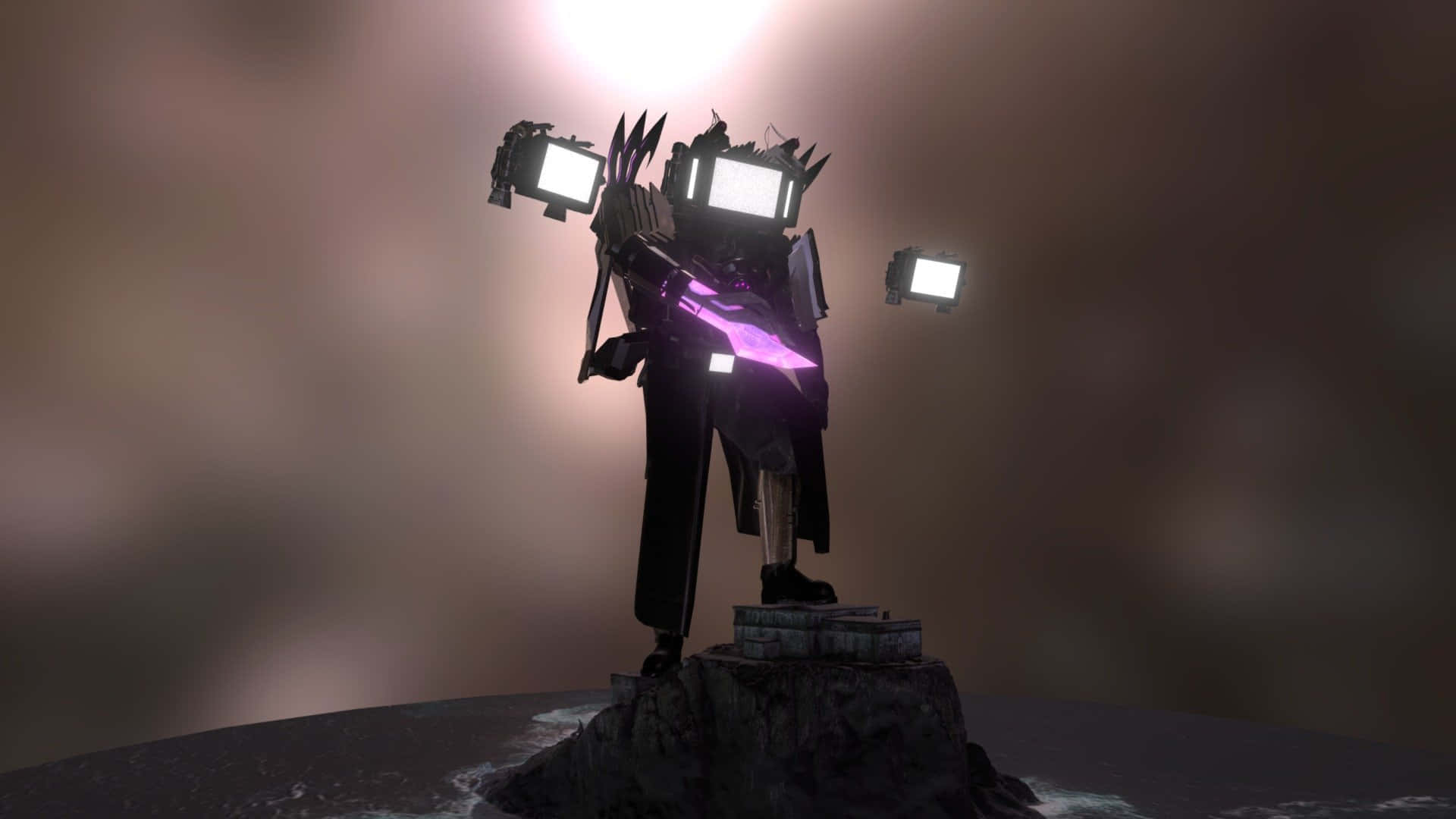 Titan Tv Man, glowing screens for eyes, purple energy blade, Full HD Desktop Wallpaper