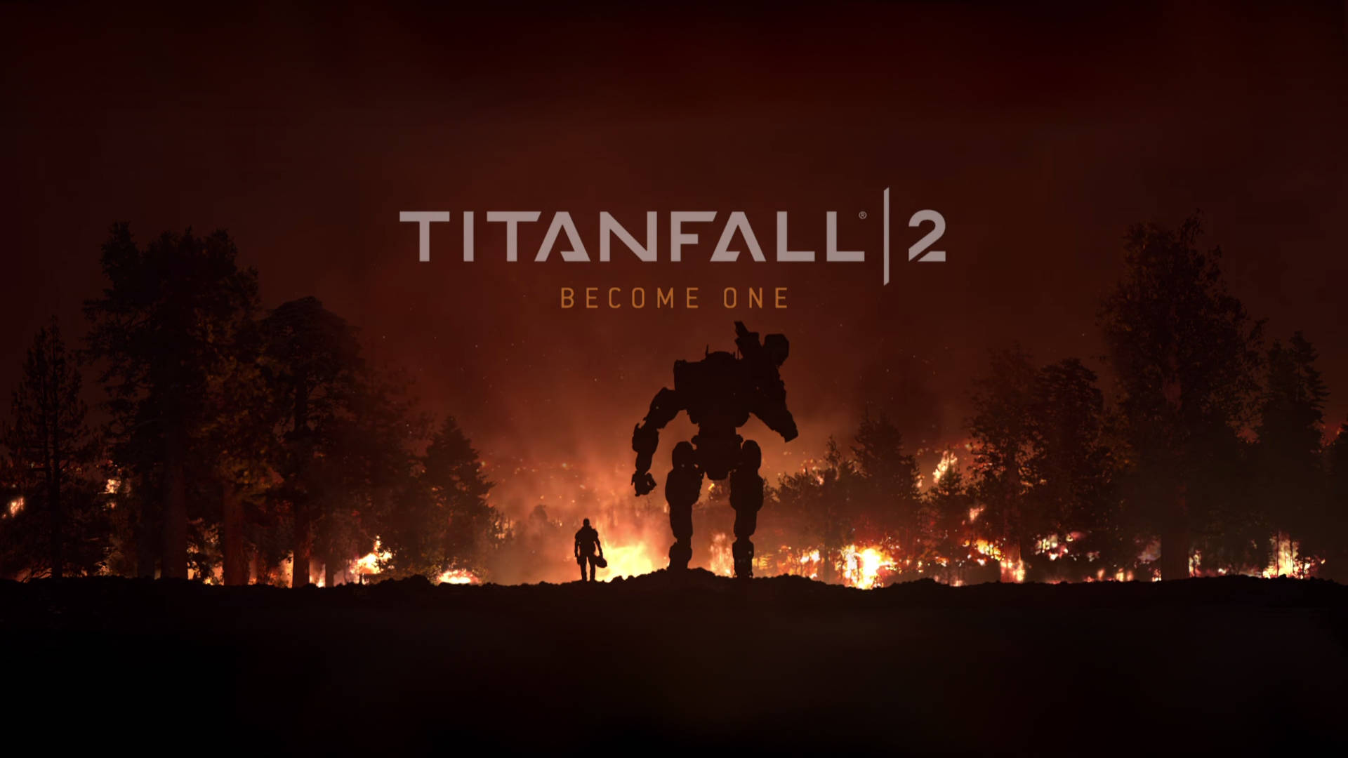 Titanfall 2, mech silhouette, fiery forest, Full HD Desktop Wallpaper