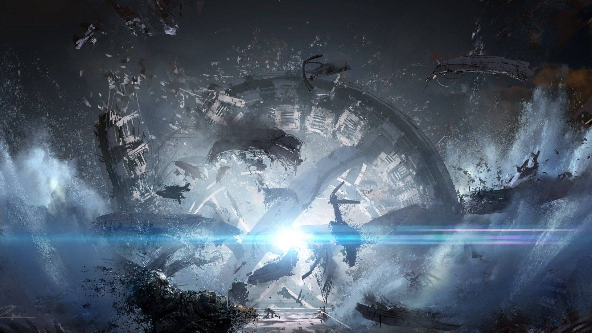 Titanfall 2, nuclear explosion, futuristic ring structure, Full HD Desktop Wallpaper