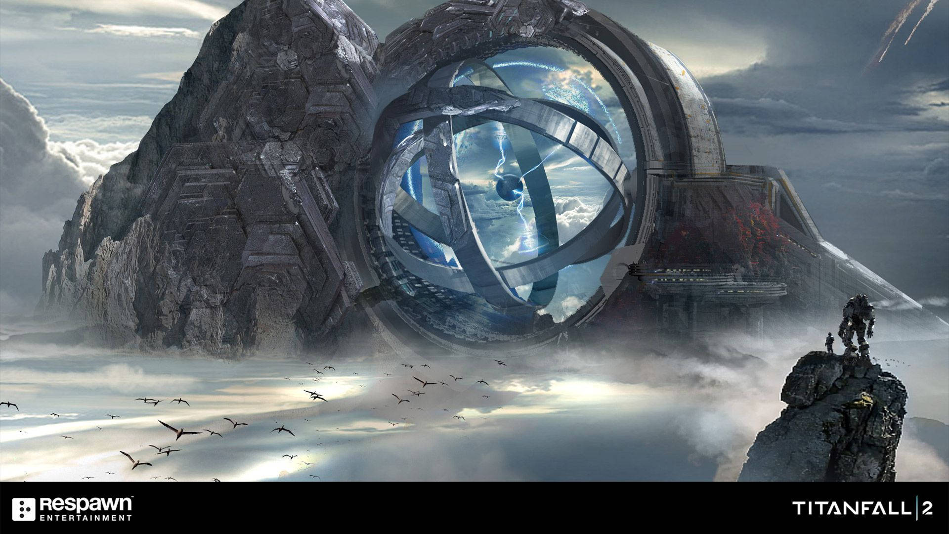 Titanfall 2, futuristic ring structure, stormy mountain peak, Full HD Desktop Wallpaper
