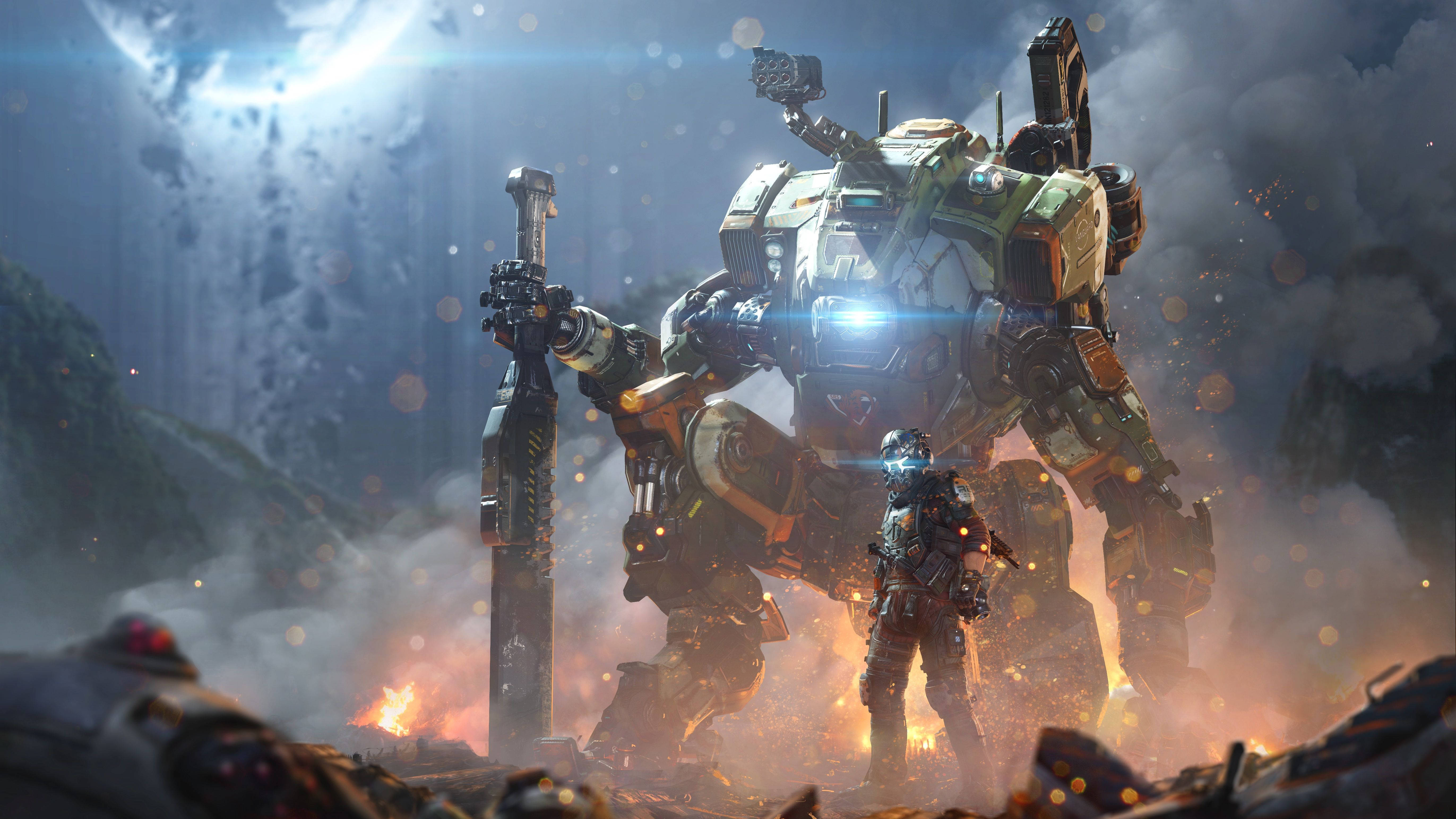 Titanfall 2, titan, green and orange mech, 5K Desktop Wallpaper