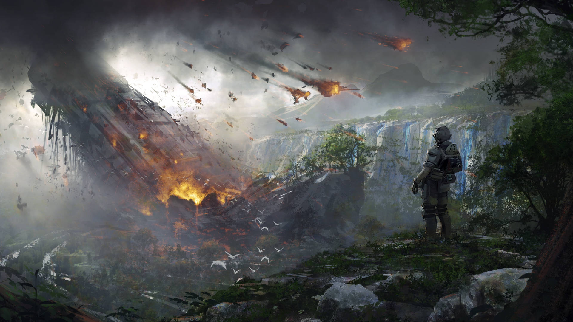 Titanfall 2, meteor shower, cliff, Full HD Desktop Wallpaper