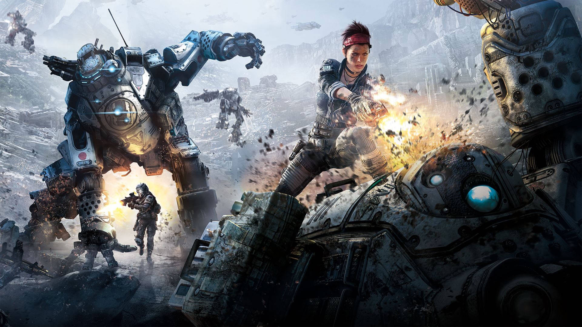 Titanfall, giant mechanical titans, futuristic cityscape, Full HD Desktop Wallpaper