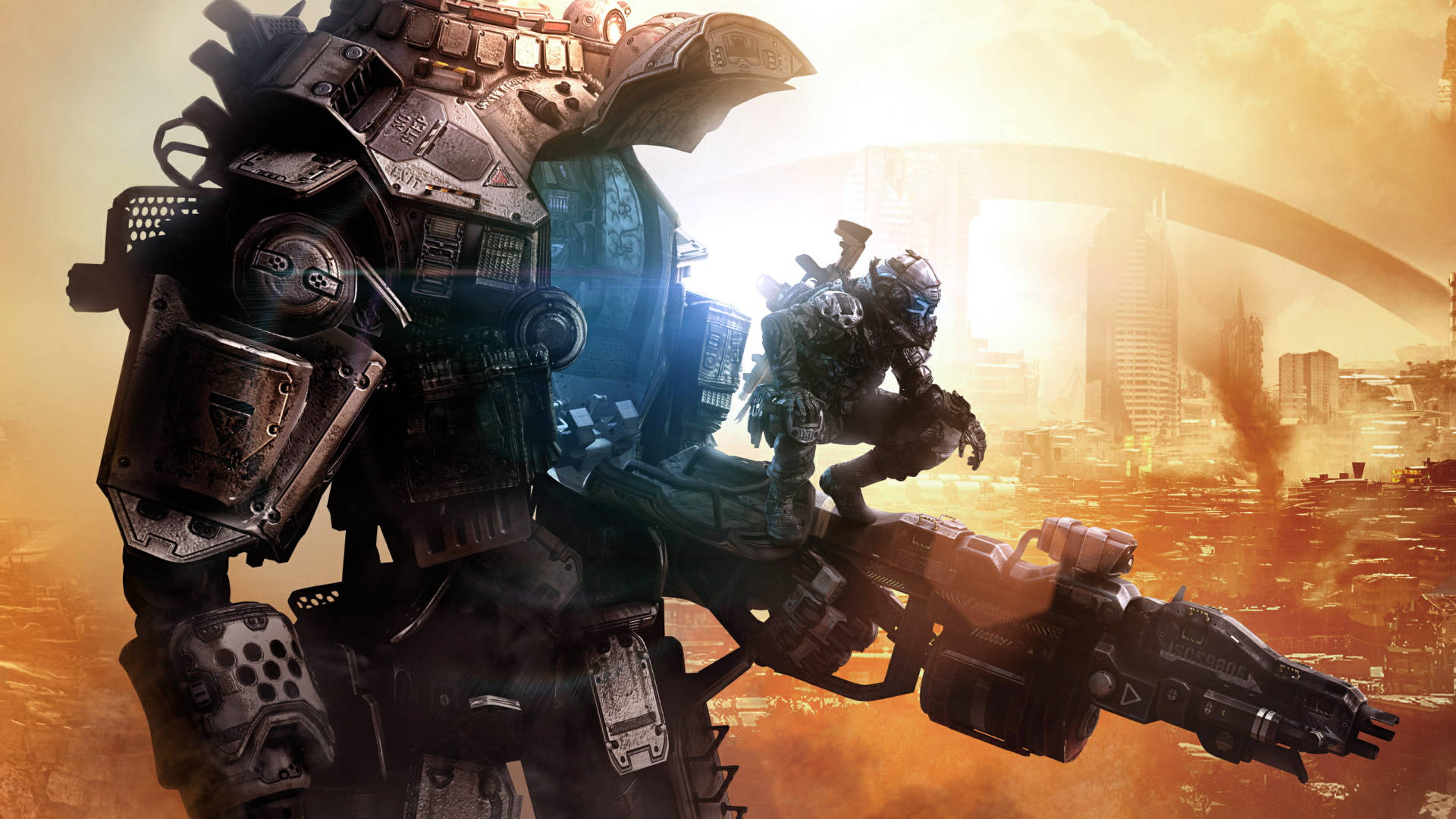 Titanfall, mecha suit, fiery sunset, Full HD Desktop Wallpaper