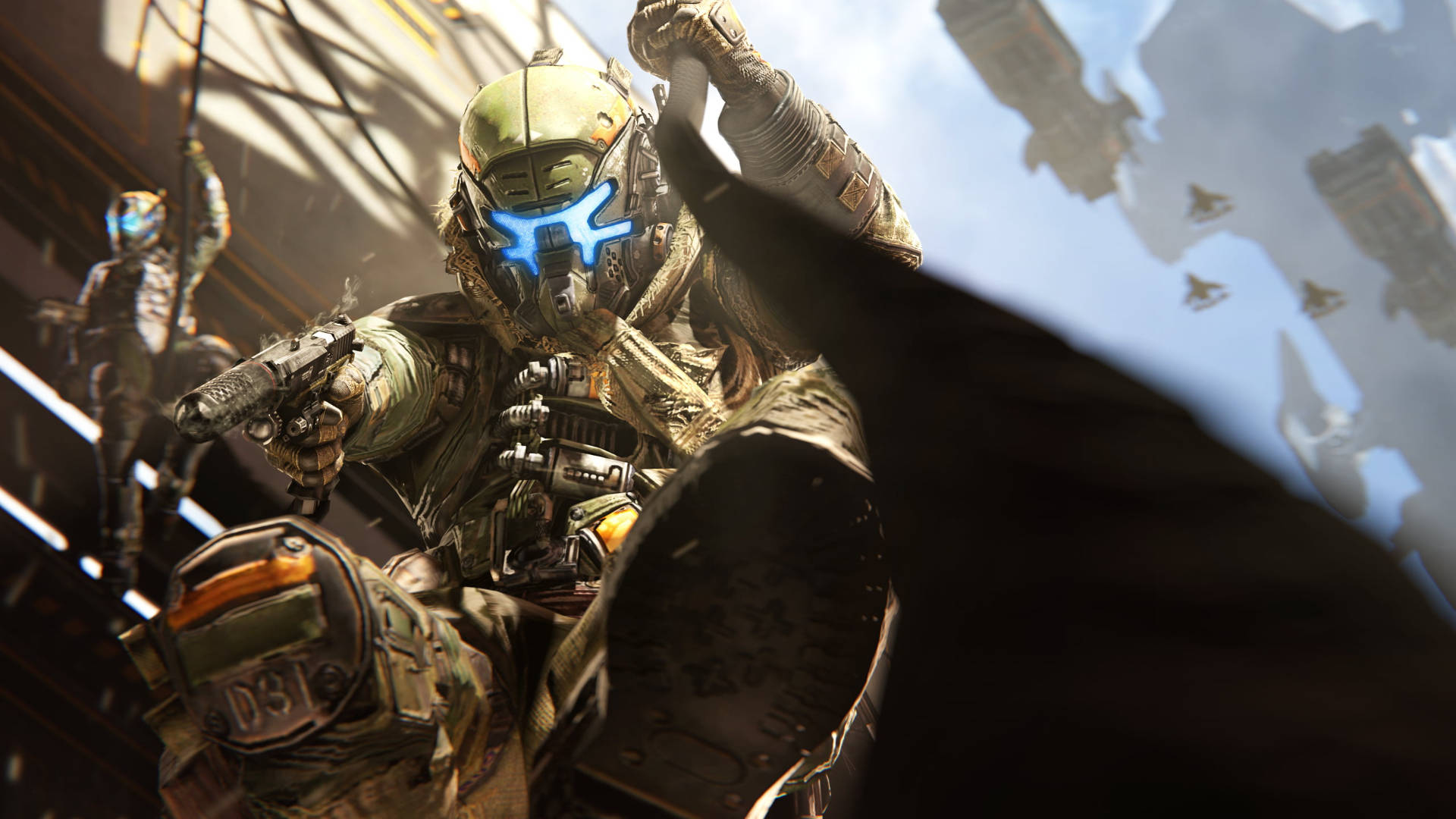 Titanfall, futuristic armor, glowing blue visor, Full HD Desktop Wallpaper