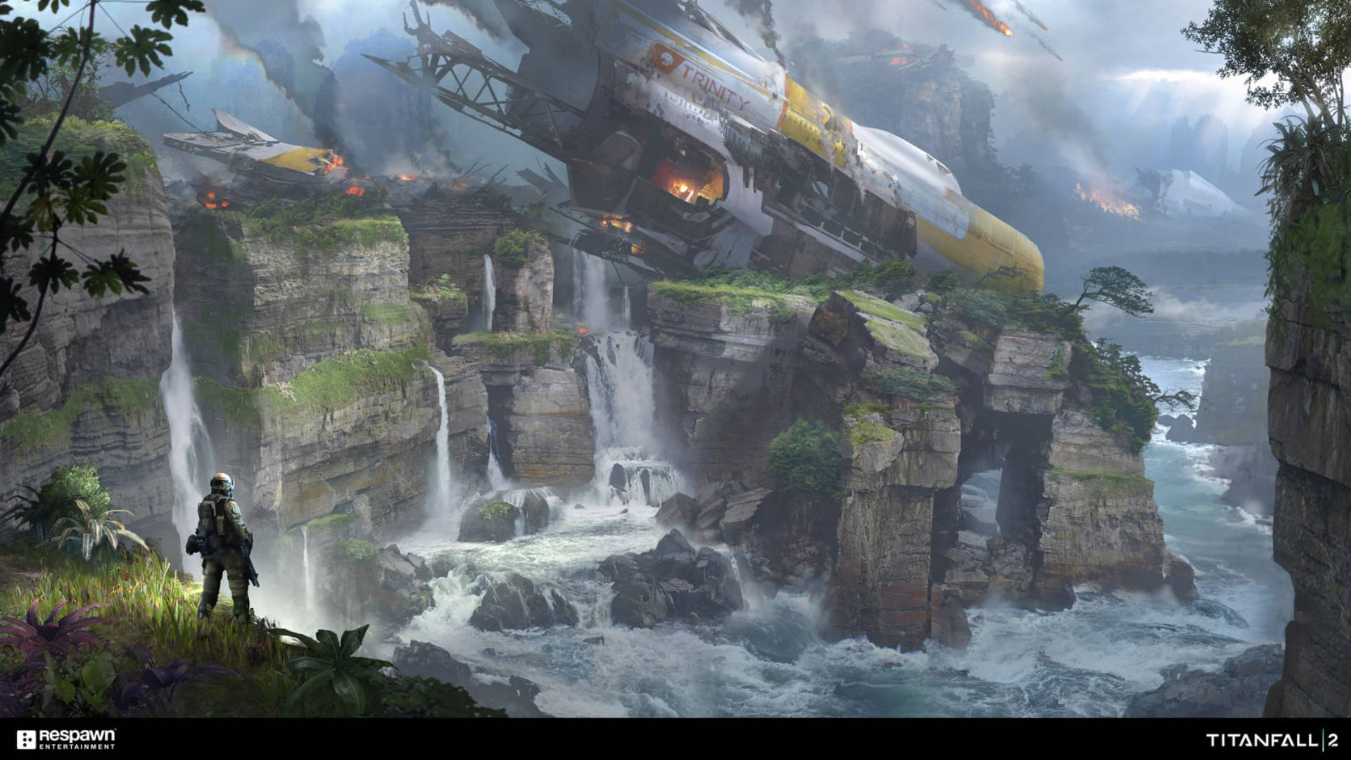 Titanfall, spaceship wreck, jungle-clad cliffs, Full HD Desktop Wallpaper