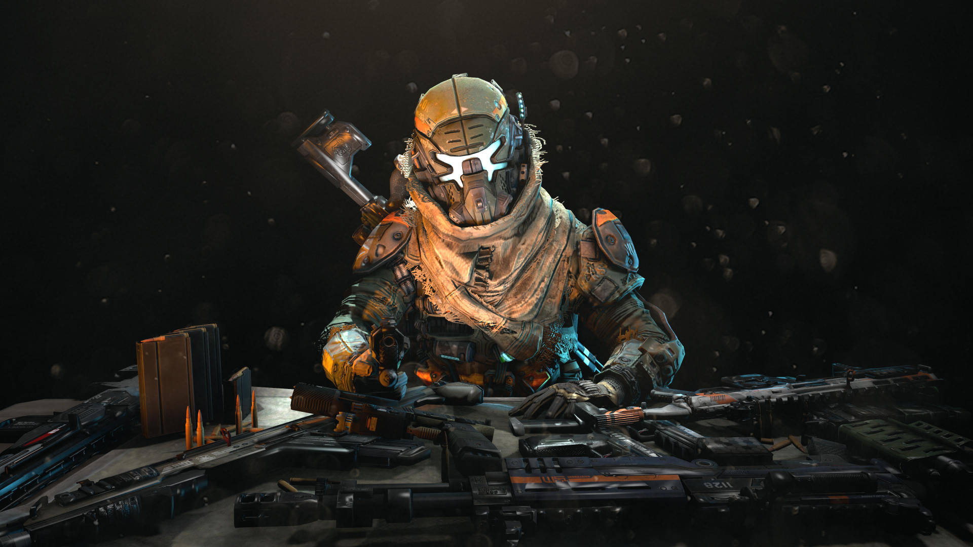 Titanfall, heavily armored soldier, glowing white visor, Full HD Desktop Wallpaper