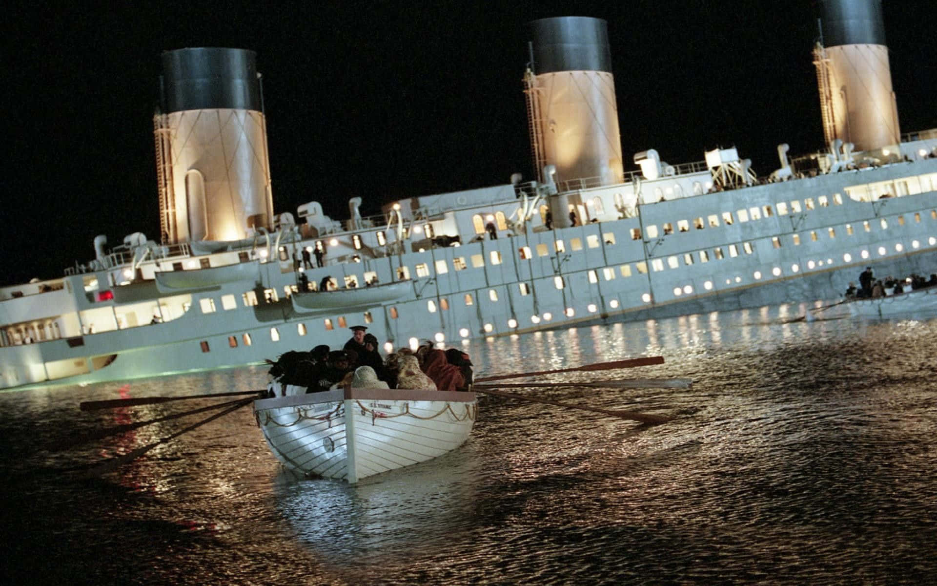 Titanic, lifeboat, night, Full HD Desktop Wallpaper