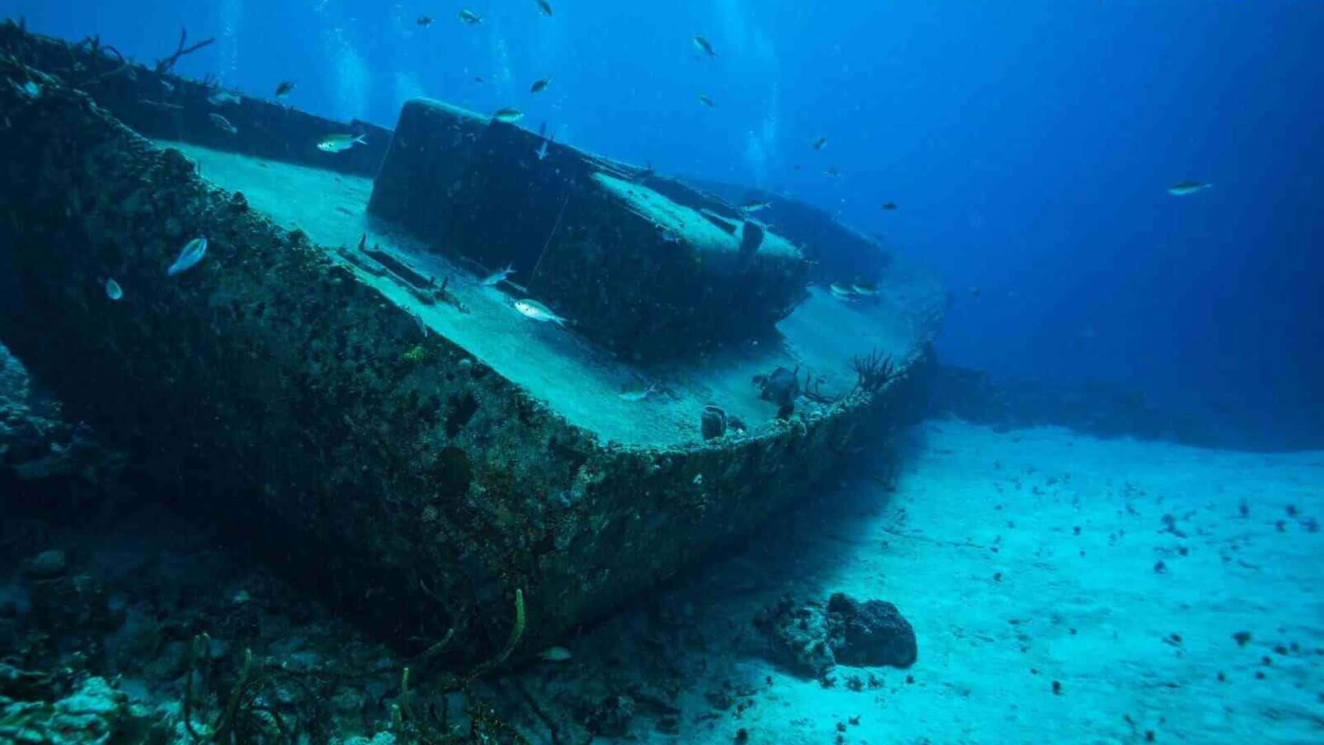 Titanic Wreck, sandy ocean floor, corroded hull, Full HD Desktop Wallpaper