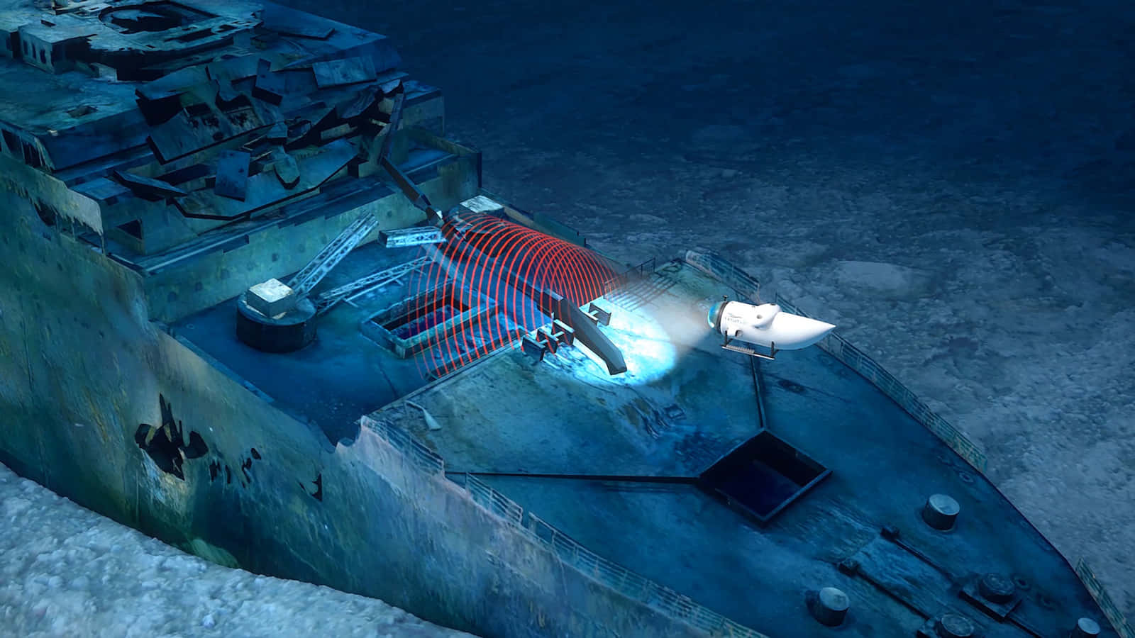 Titanic Wreck, underwater spectacle, futuristic submarine, HD Desktop Wallpaper