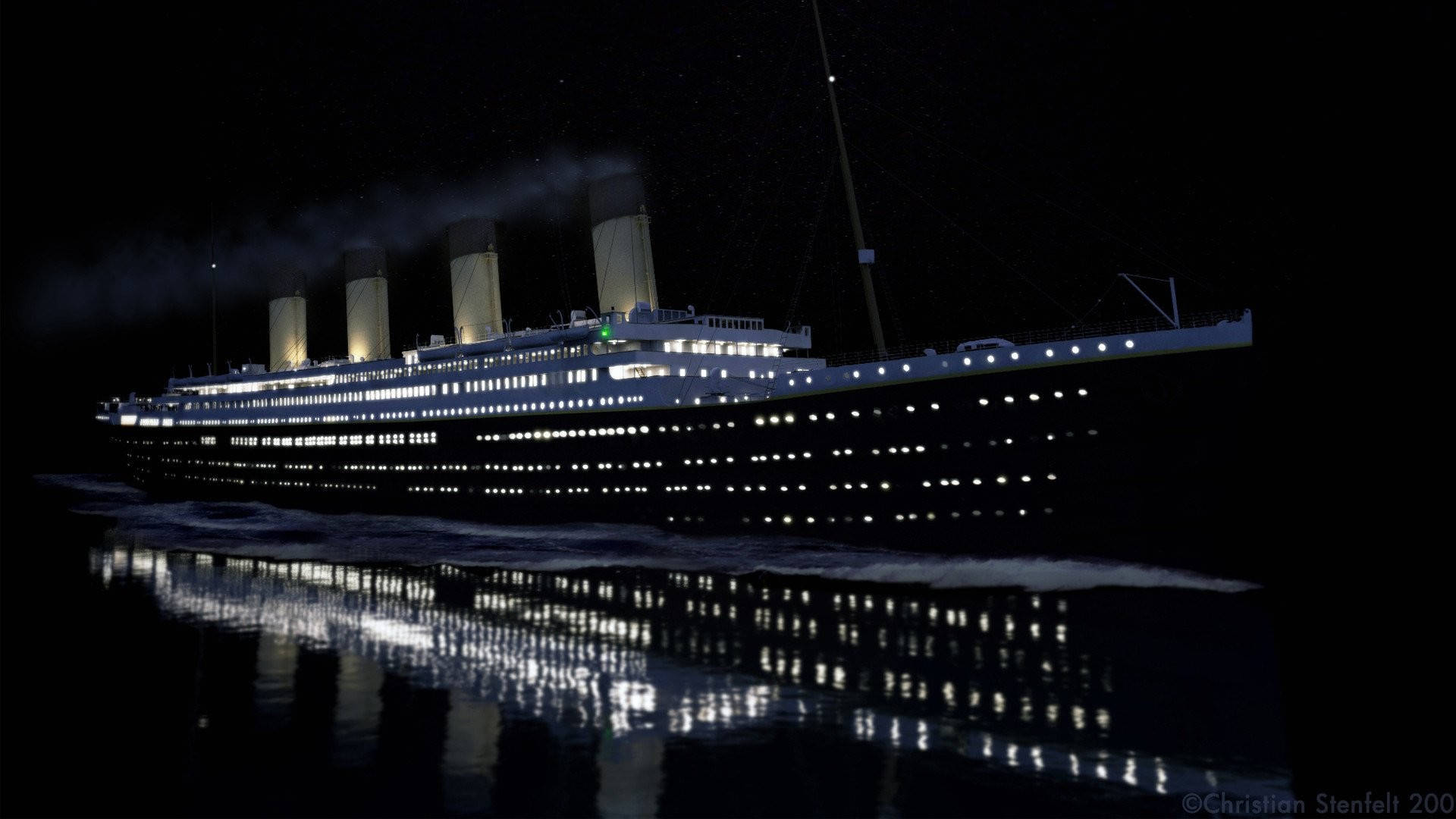 Titanic, ocean liner, night, Full HD Desktop Wallpaper