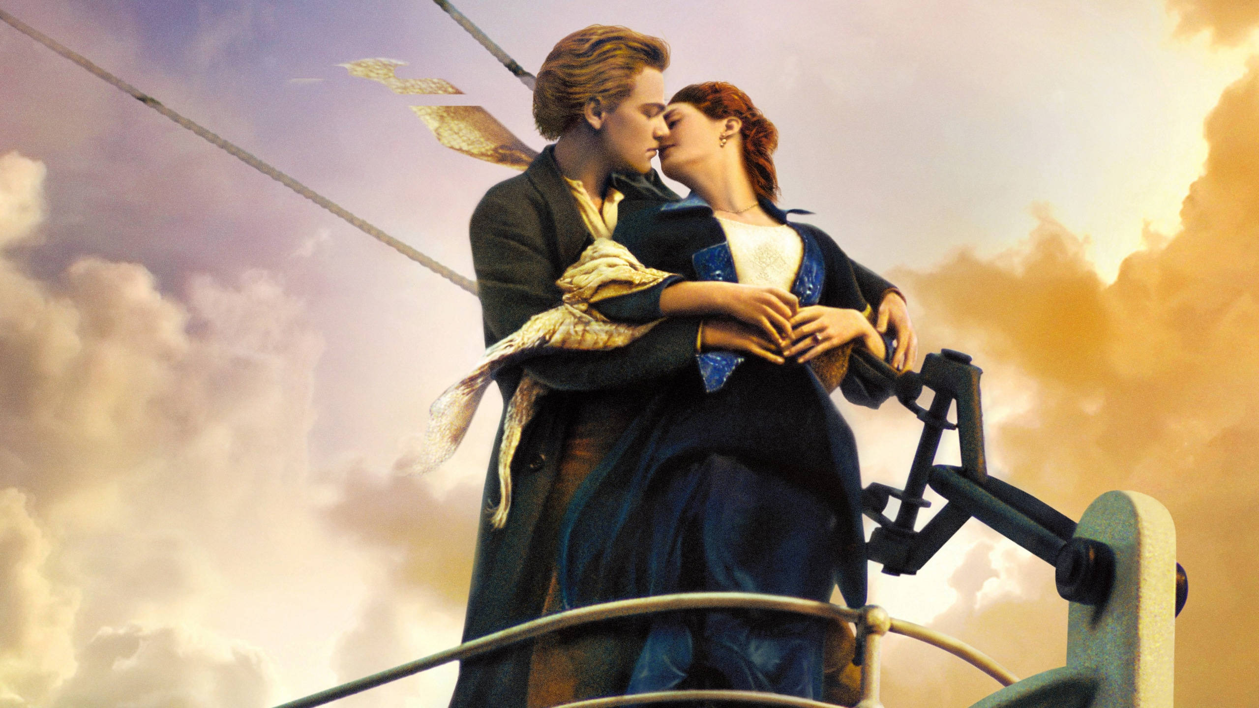 Titanic, couple kissing, ship's railing, 2K Desktop Wallpaper