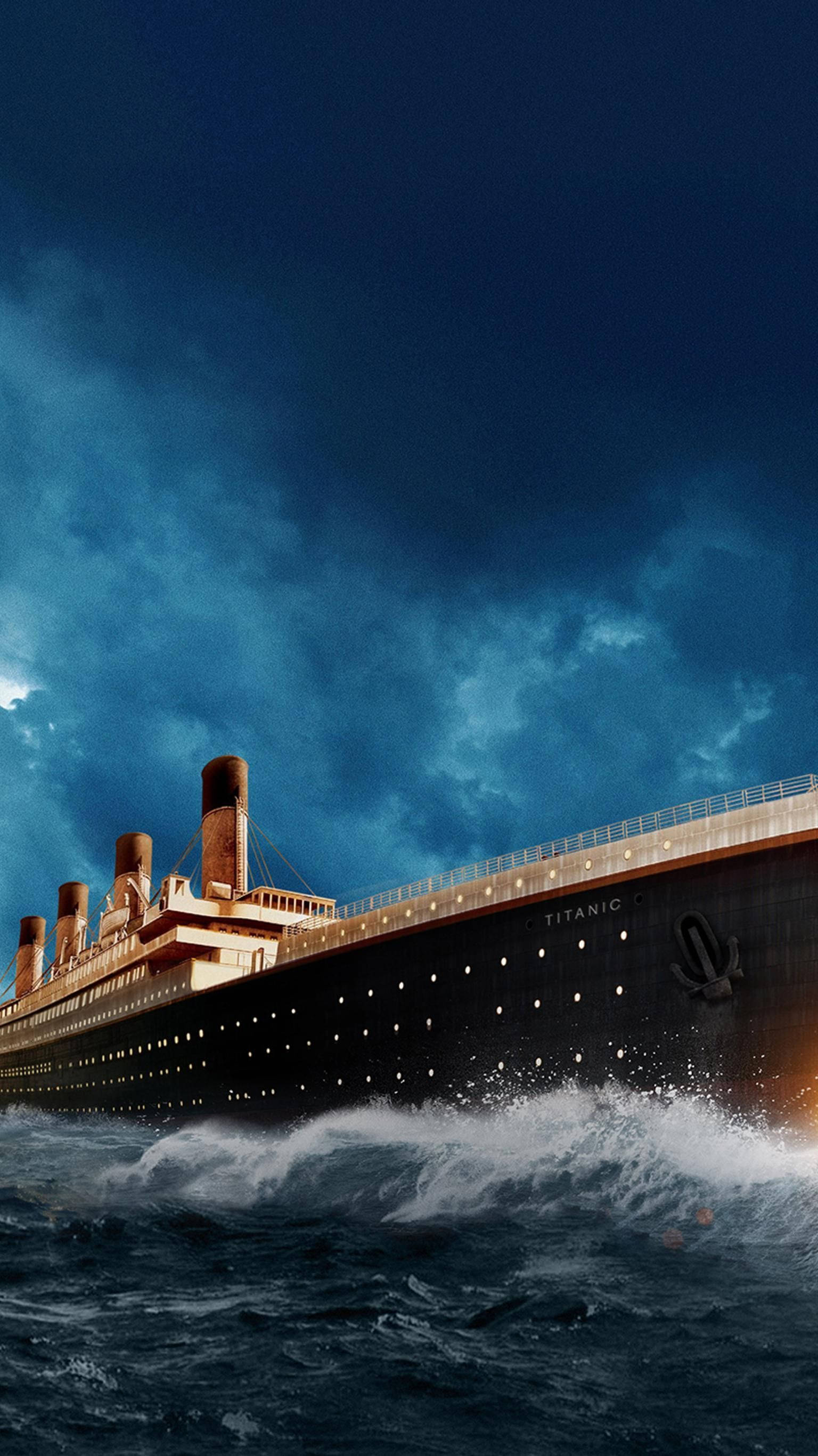 Titanic, stormy seas, dark ominous sky, 2K Phone Wallpaper