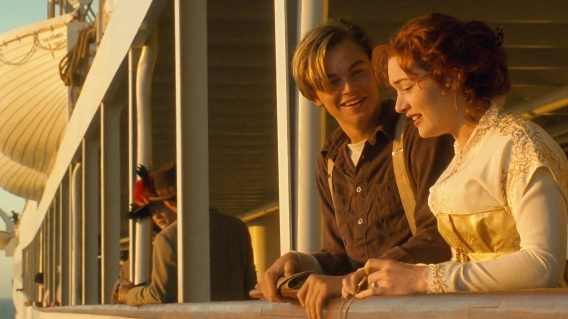 Titanic, spitting scene, golden sunset light, Full HD Desktop Wallpaper
