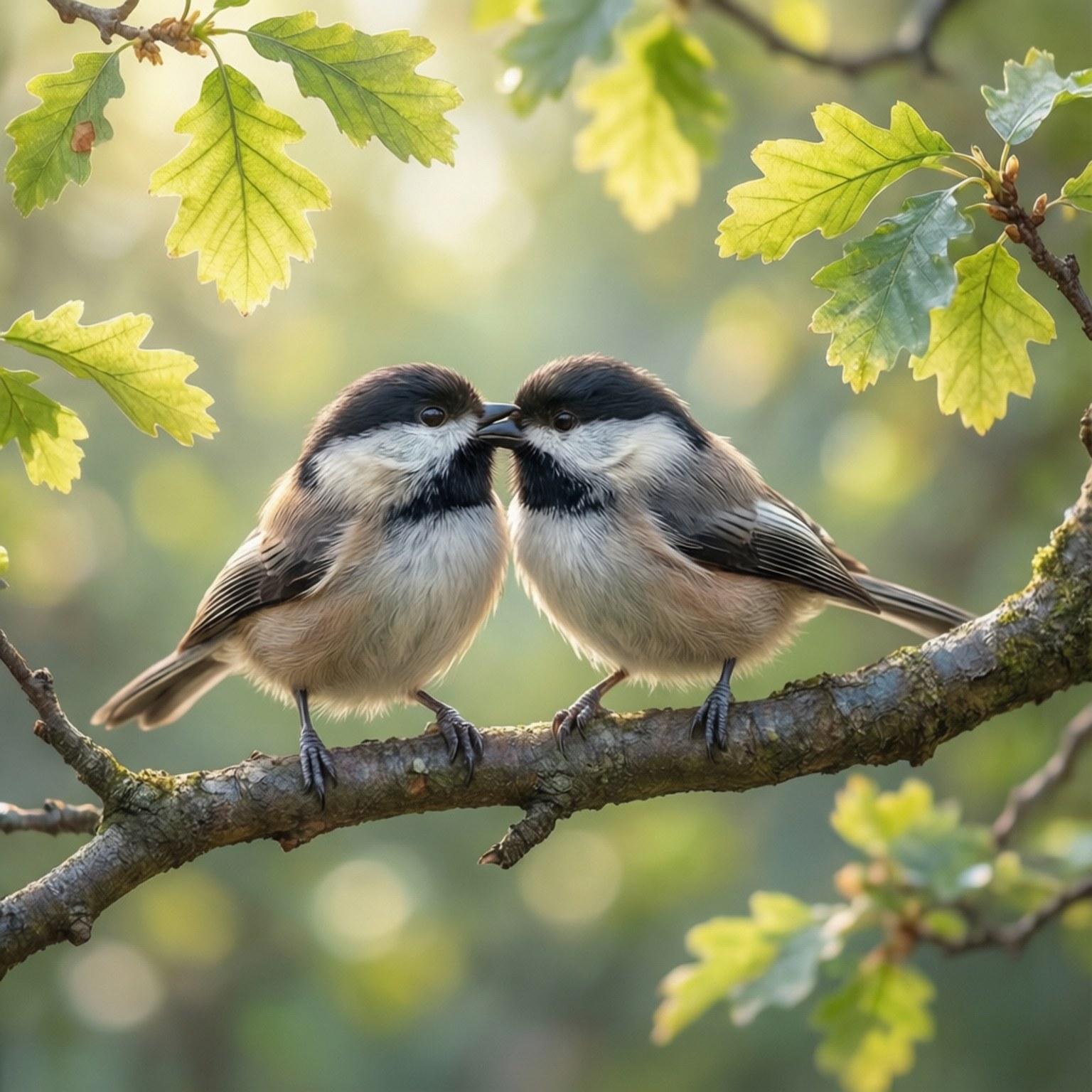 Titmouse, chickadees, mossy branch, HD Desktop Wallpaper