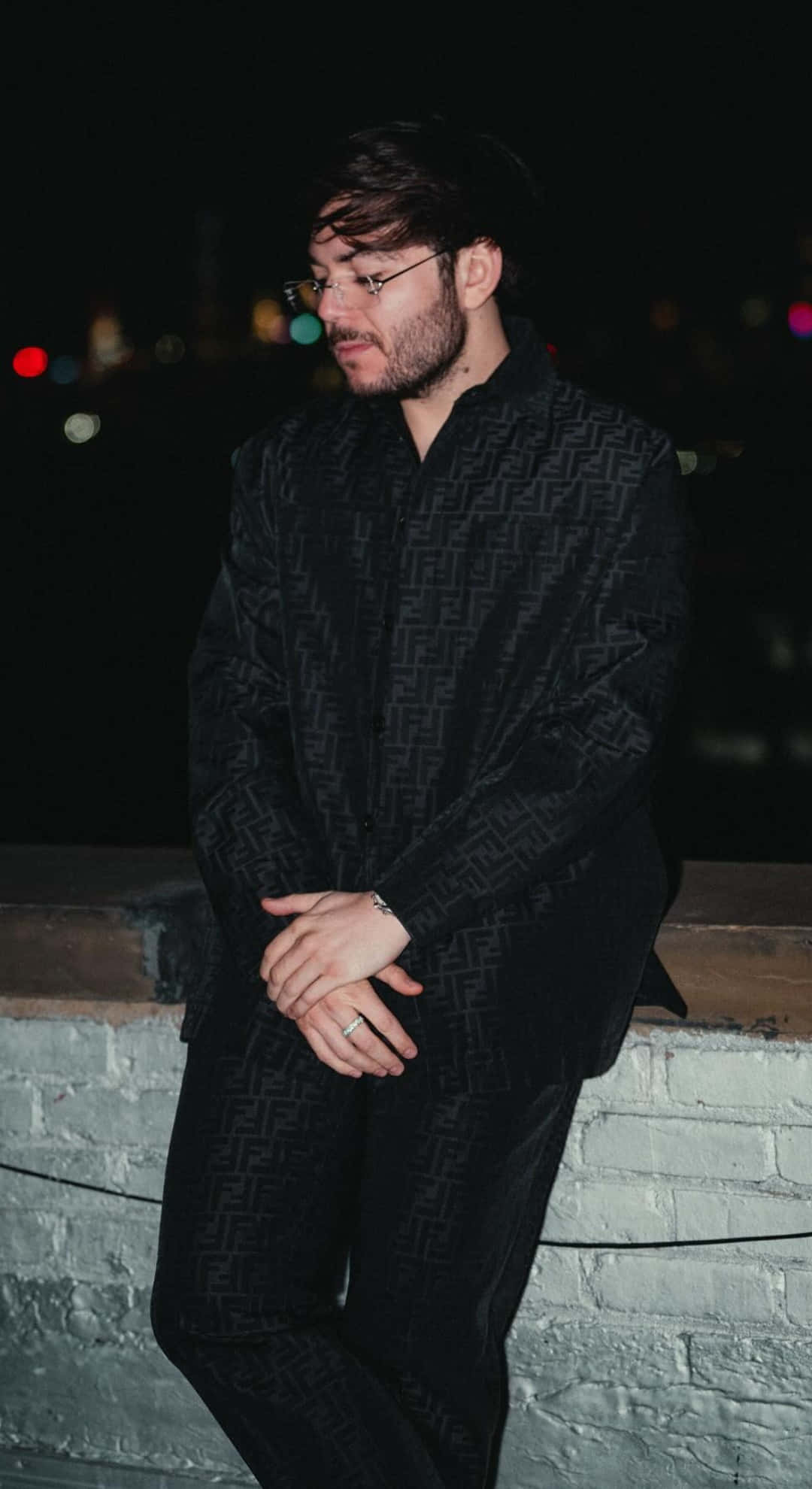 Tito Double P, black patterned suit, white brick wall, Full HD Phone Wallpaper