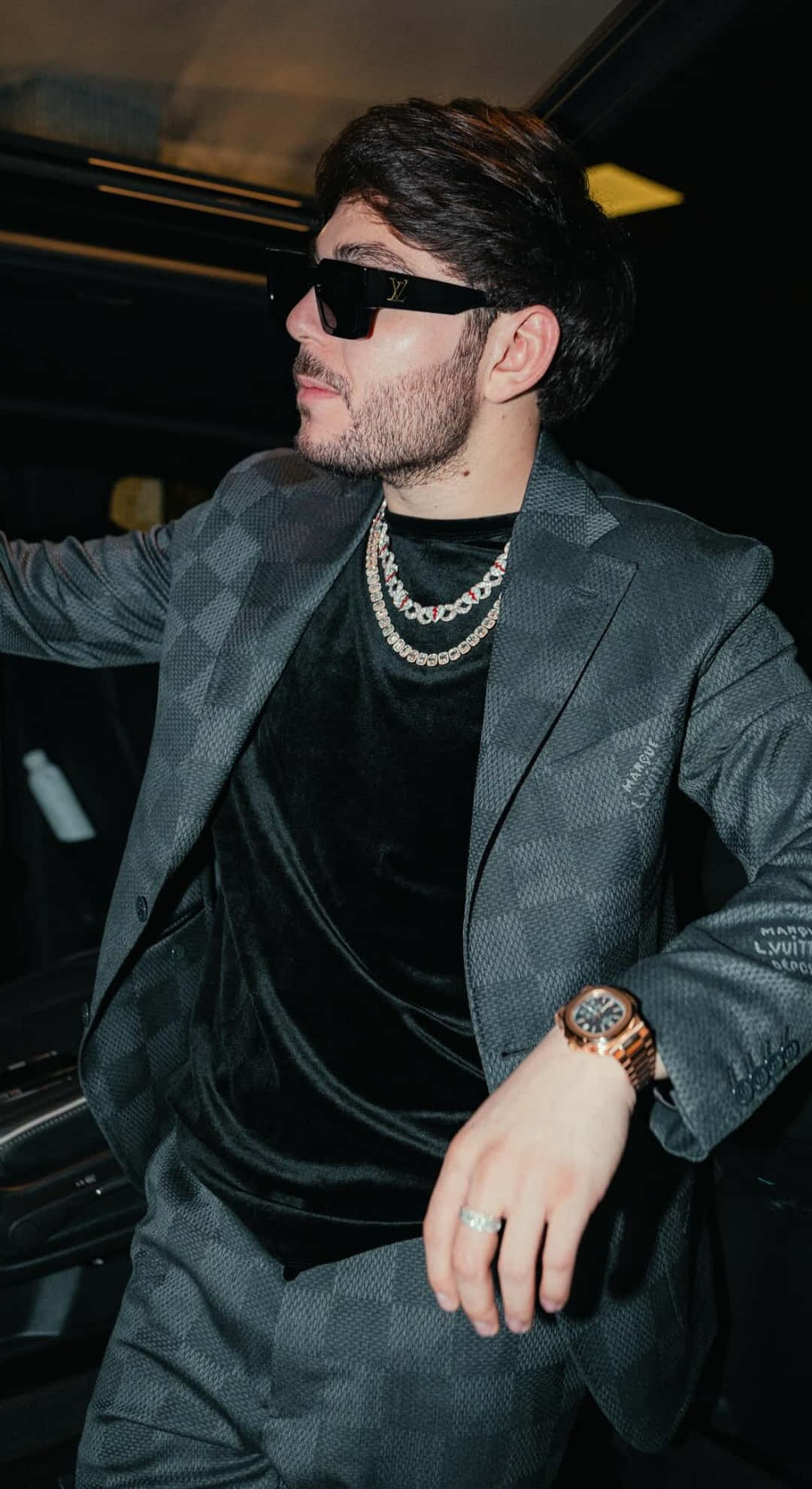 Tito Double P, gray checkered suit, black velvet shirt, Full HD Phone Wallpaper