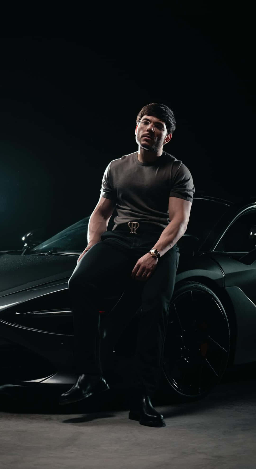 Tito Double P, sleek black sports car, dramatic studio lighting, Full HD Phone Wallpaper