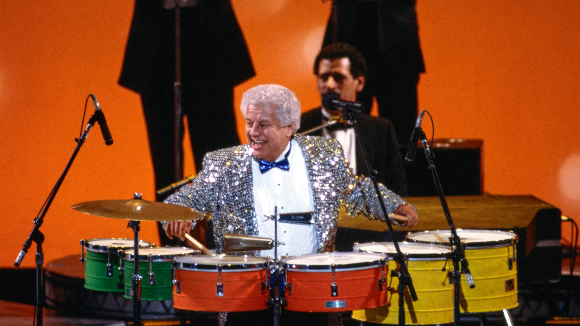 Tito Puente, colorful drums, glittering jacket, Full HD Desktop Wallpaper