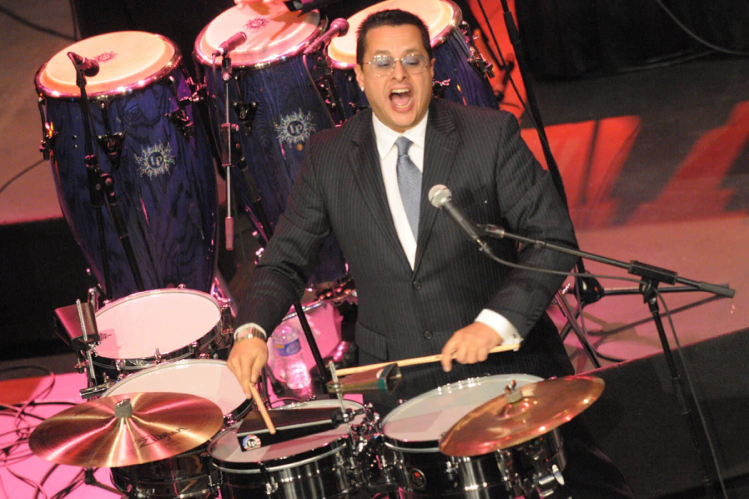 Tito Puente, drum set, pink lights, HD Desktop Wallpaper