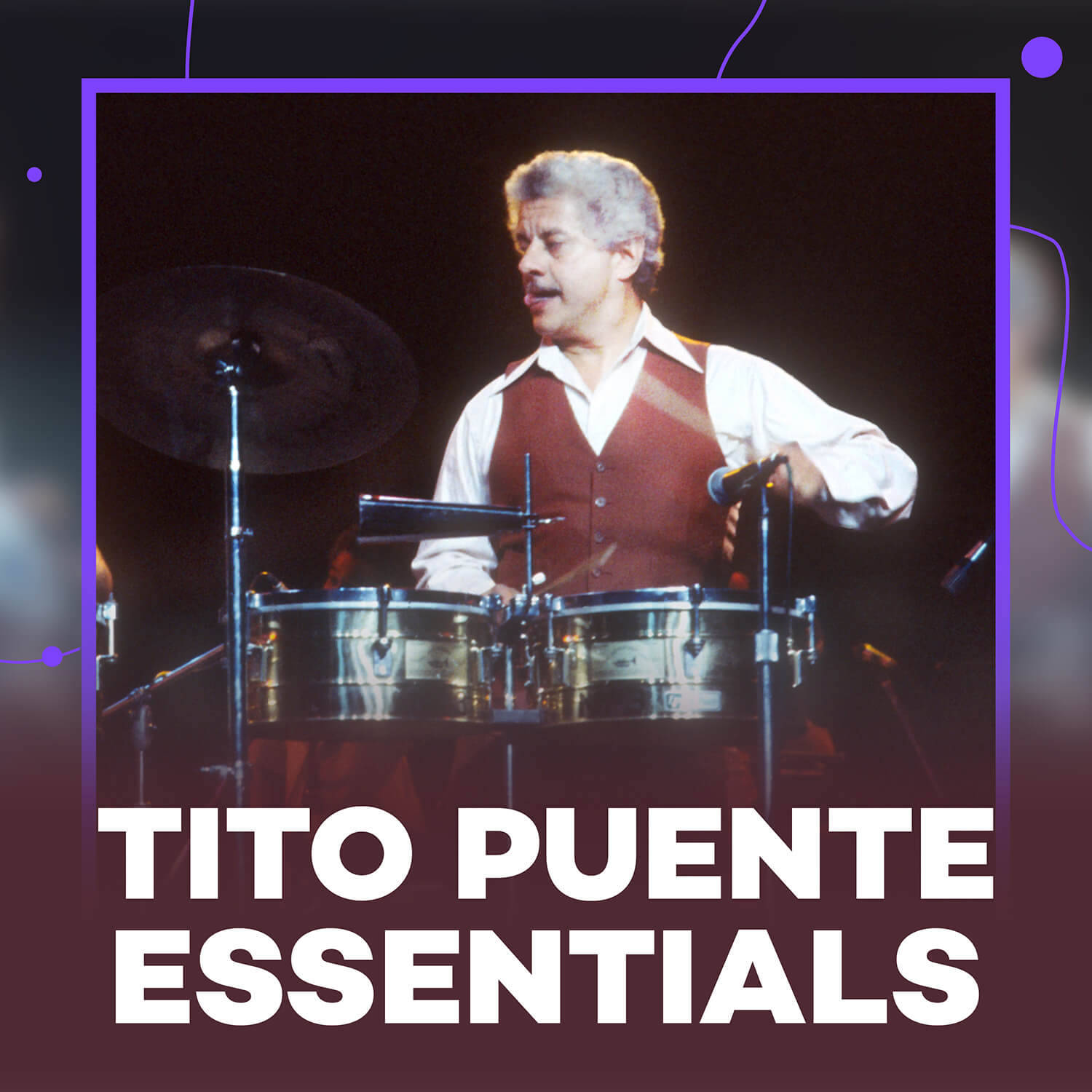 Tito Puente, purple geometric border, stage lights, HD Desktop Wallpaper