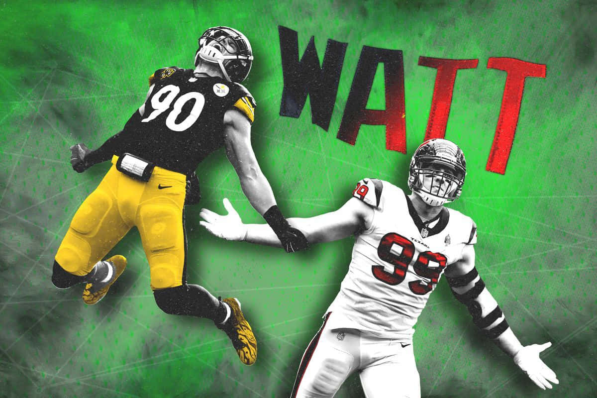 T.J. Watt, football uniforms, vibrant green background, SD Desktop Wallpaper
