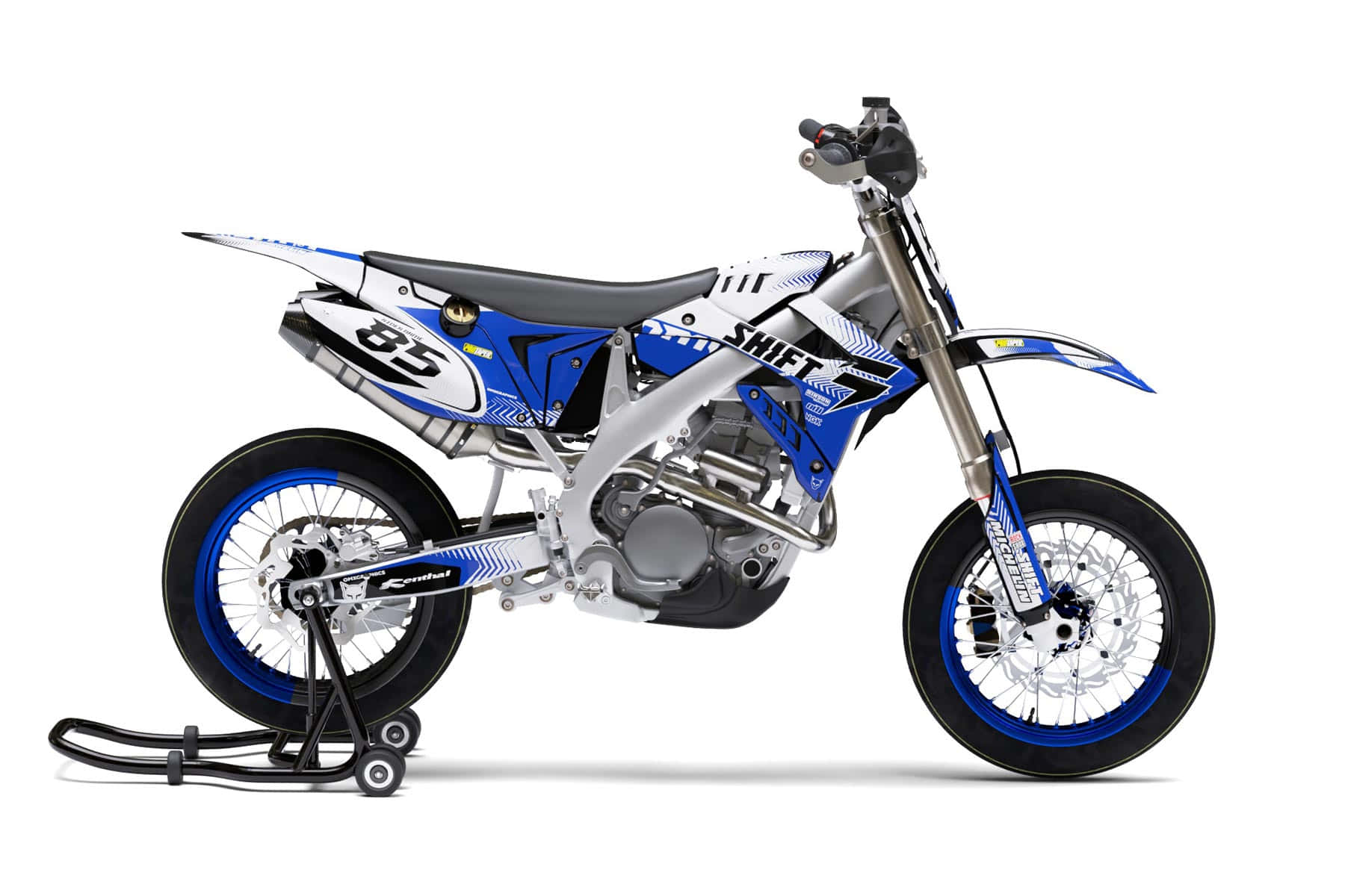 TM Racing, number 85, blue and white motocross bike, HD Desktop Wallpaper