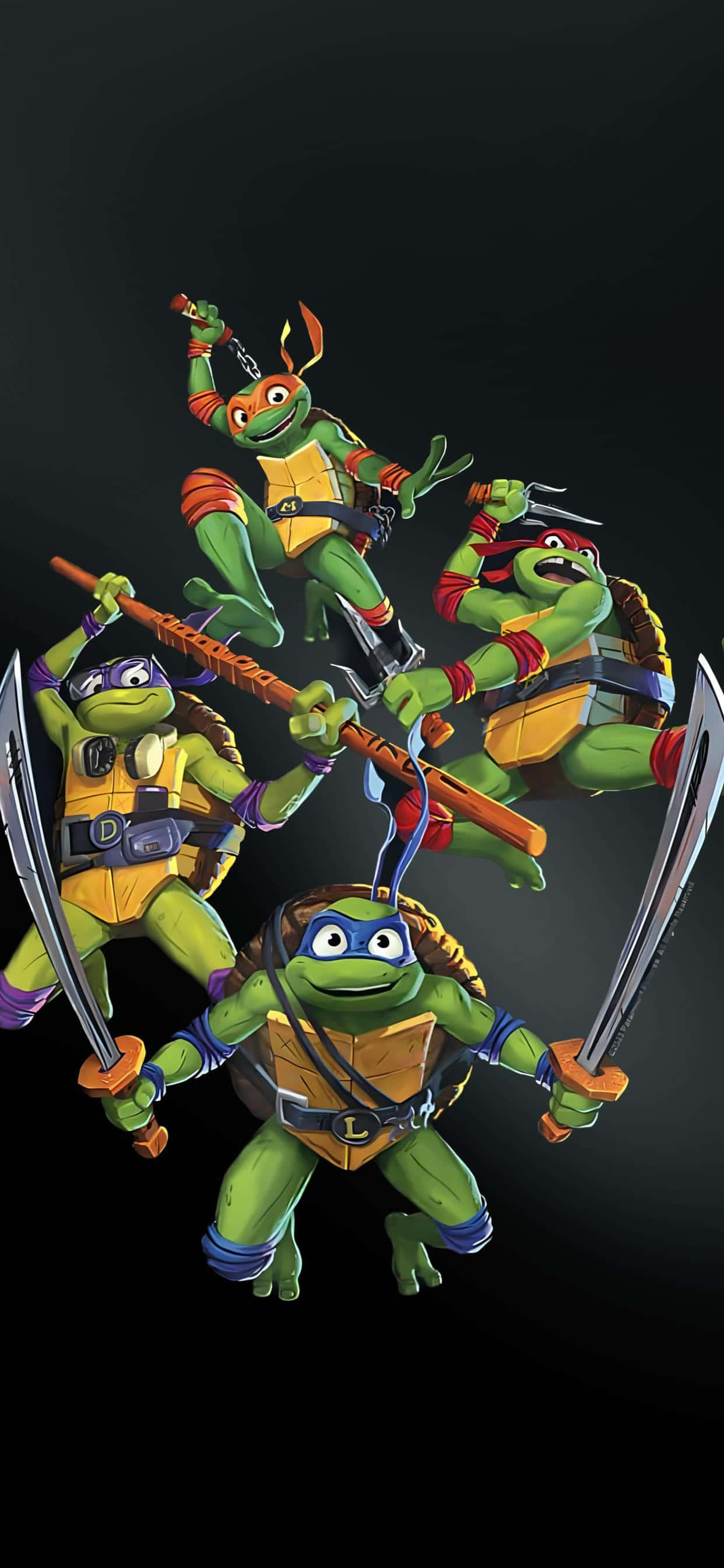 T M N T, green ninja turtles, dynamic poses, 2K Phone Wallpaper
