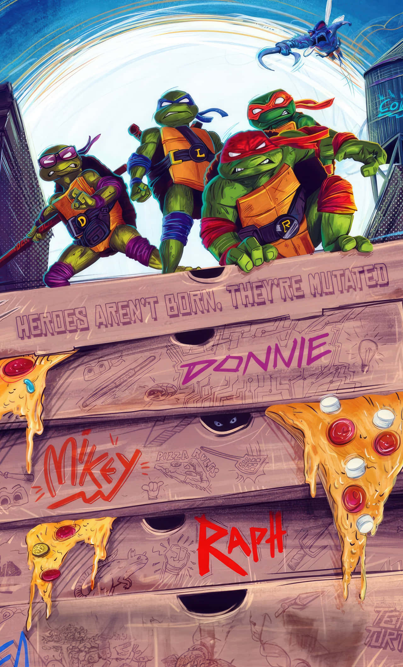 Tmnt Mutant Mayhem, green ninja turtles, orange masks, Full HD Phone Wallpaper