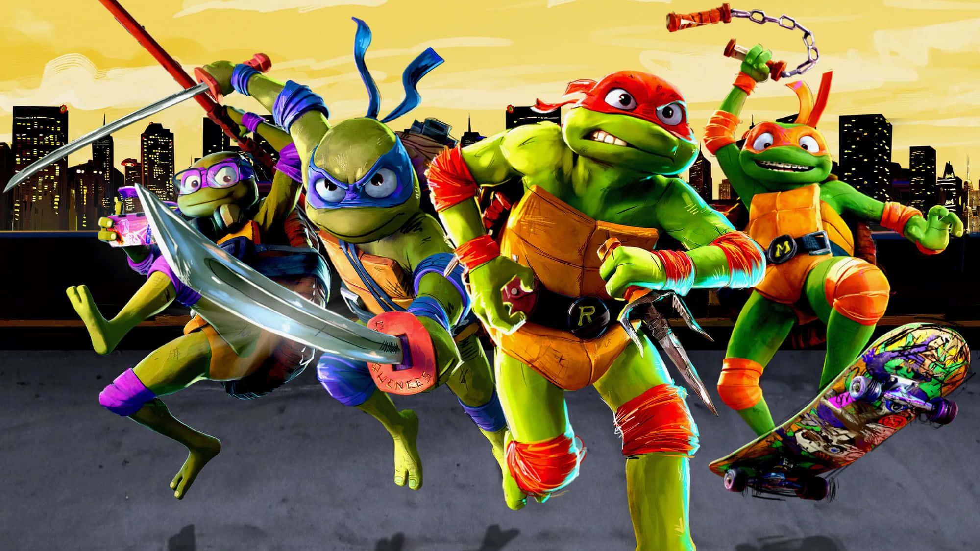 Tmnt Mutant Mayhem, green ninja turtles, colorful masks, Full HD Desktop Wallpaper