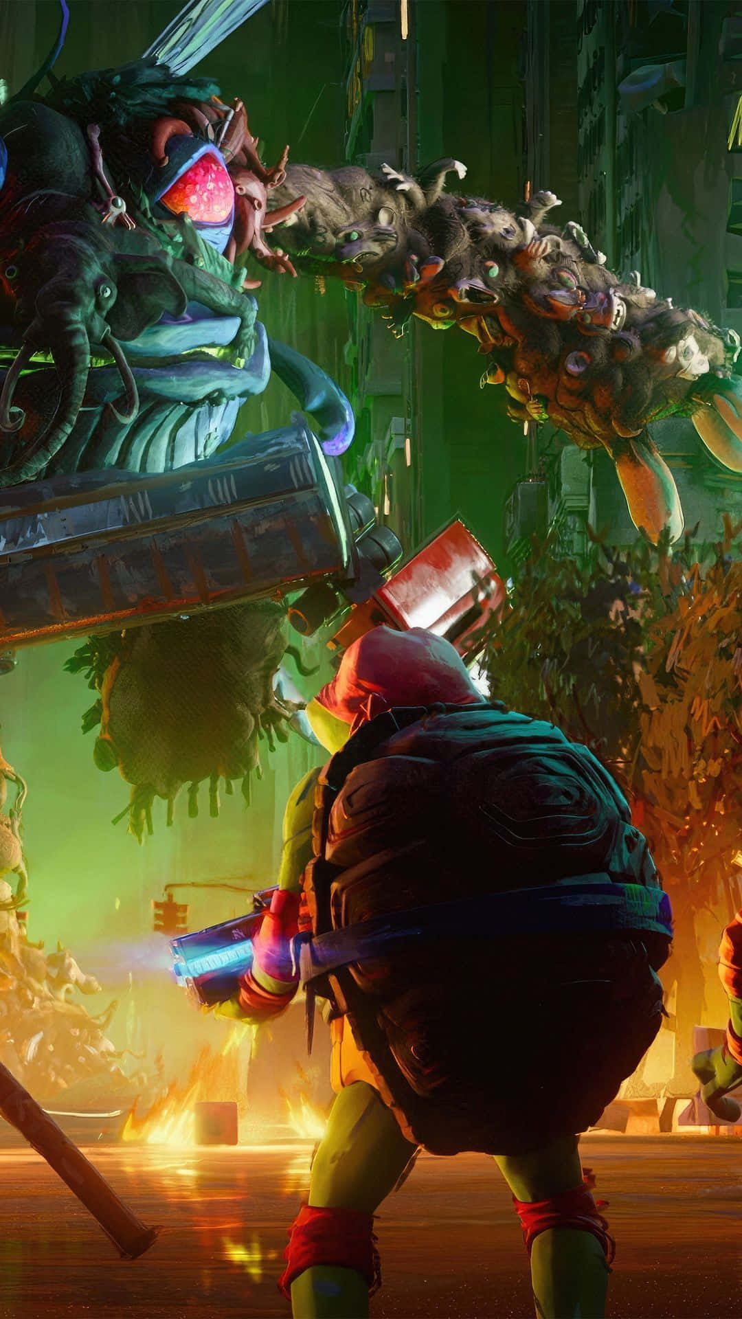 Tmnt Mutant Mayhem, ninja turtle in red bandana, glowing weapon, Full HD Phone Wallpaper