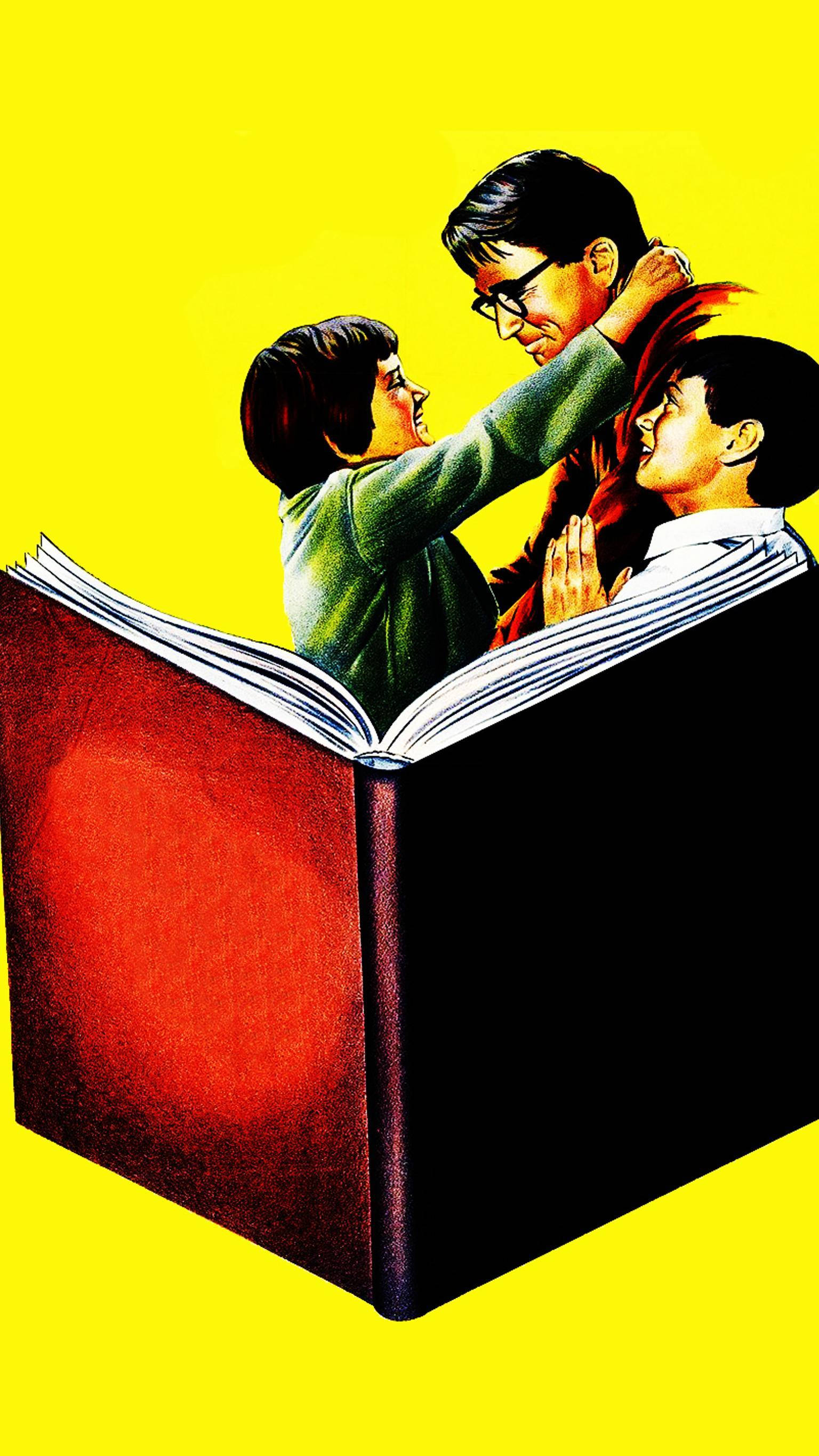 To Kill A Mockingbird, red book, bright yellow background, 2K Phone Wallpaper
