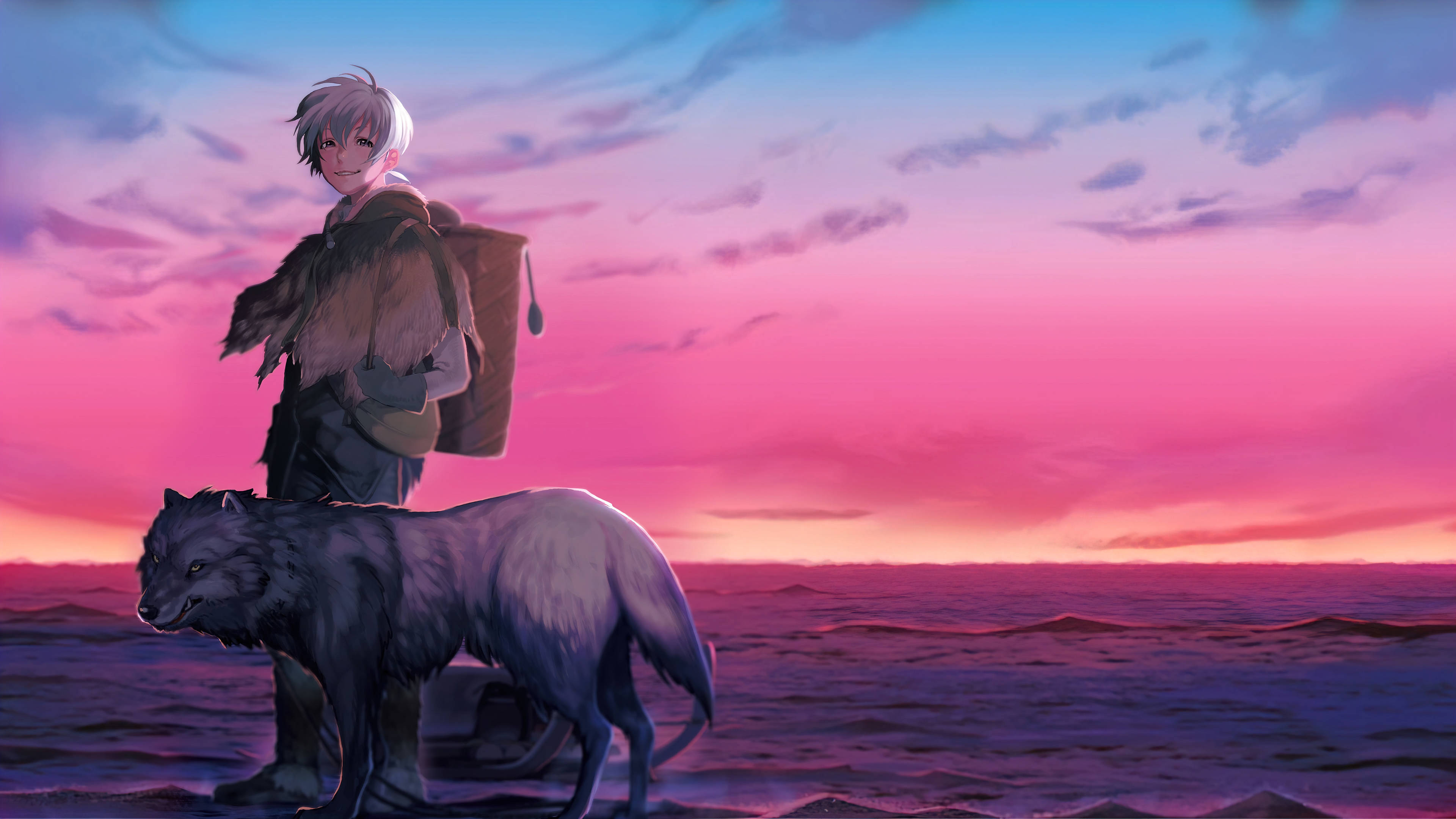To Your Eternity, pink sunset, young anime boy, 4K Desktop Wallpaper