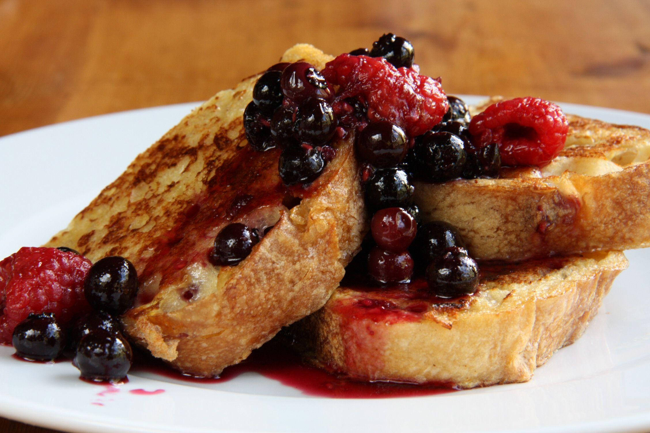 French toast, raspberries, blueberries, Full HD Desktop Wallpaper