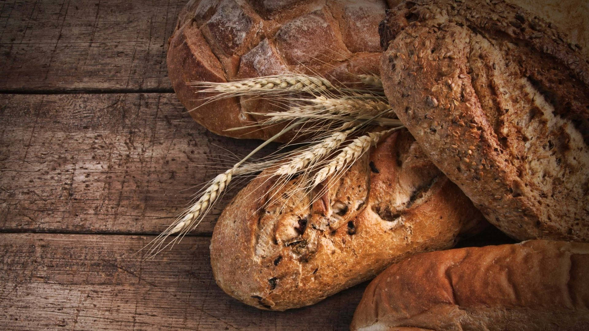 toasted bread, wheat stalks, rustic bread, Full HD Desktop Wallpaper