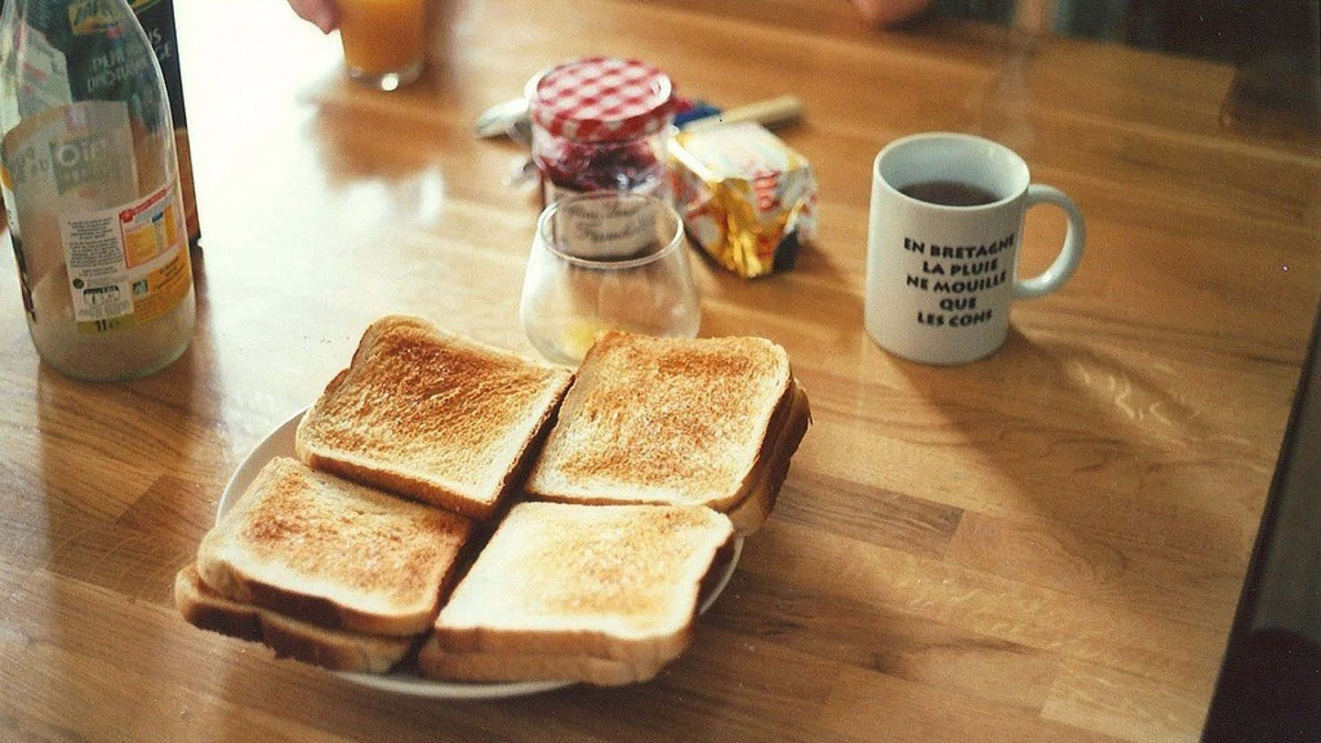 toast, plate, mug of coffee, Full HD Desktop Wallpaper