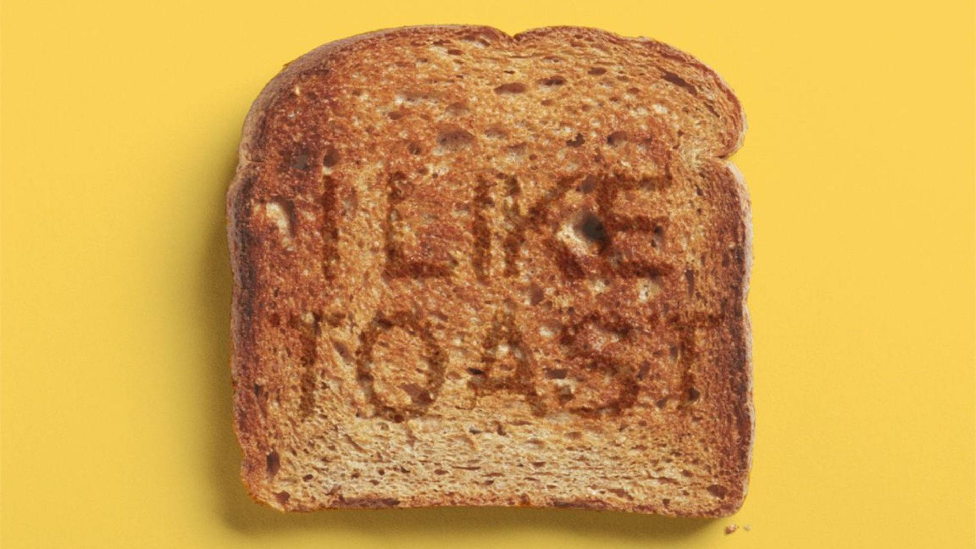I LIKE TOAST, golden-brown toast, vibrant yellow background, Full HD Desktop Wallpaper