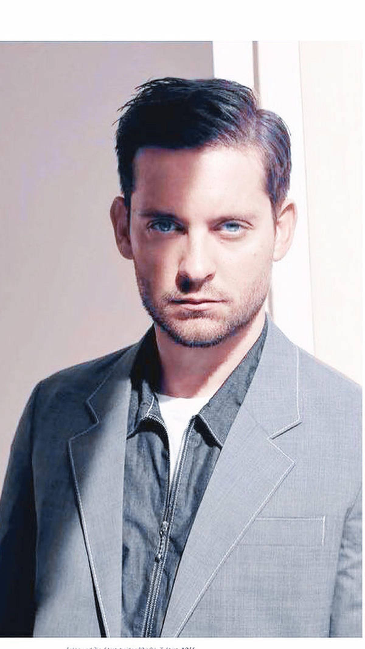 Tobey Maguire, intense blue eyes, styled dark hair, Full HD Phone Wallpaper