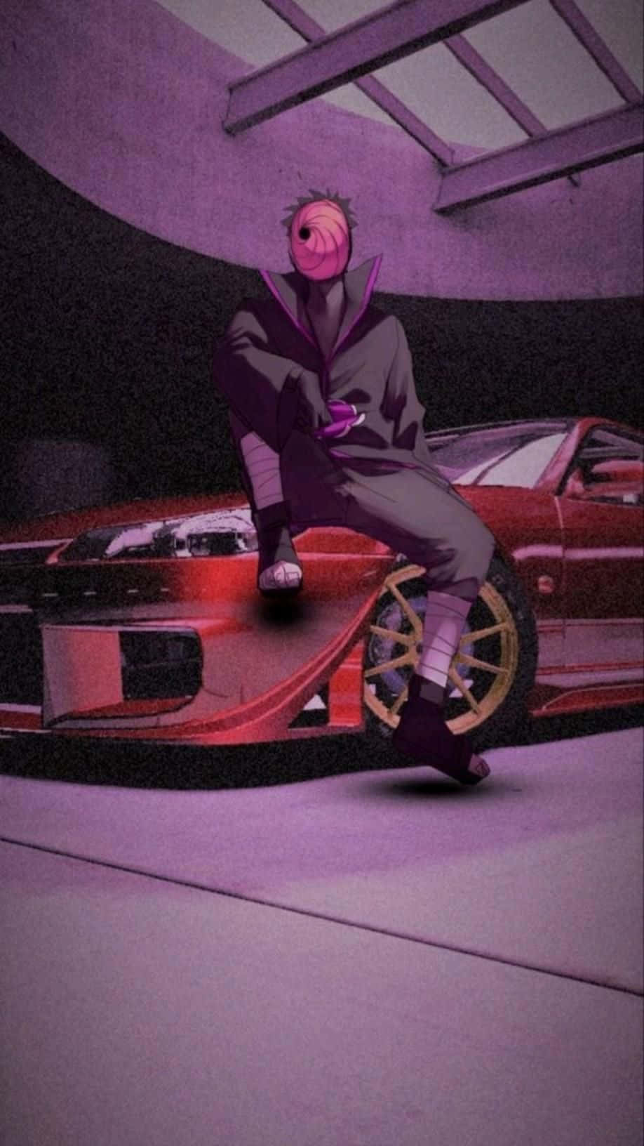 Tobi iPhone, masked anime character, red sports car, HD Phone Wallpaper