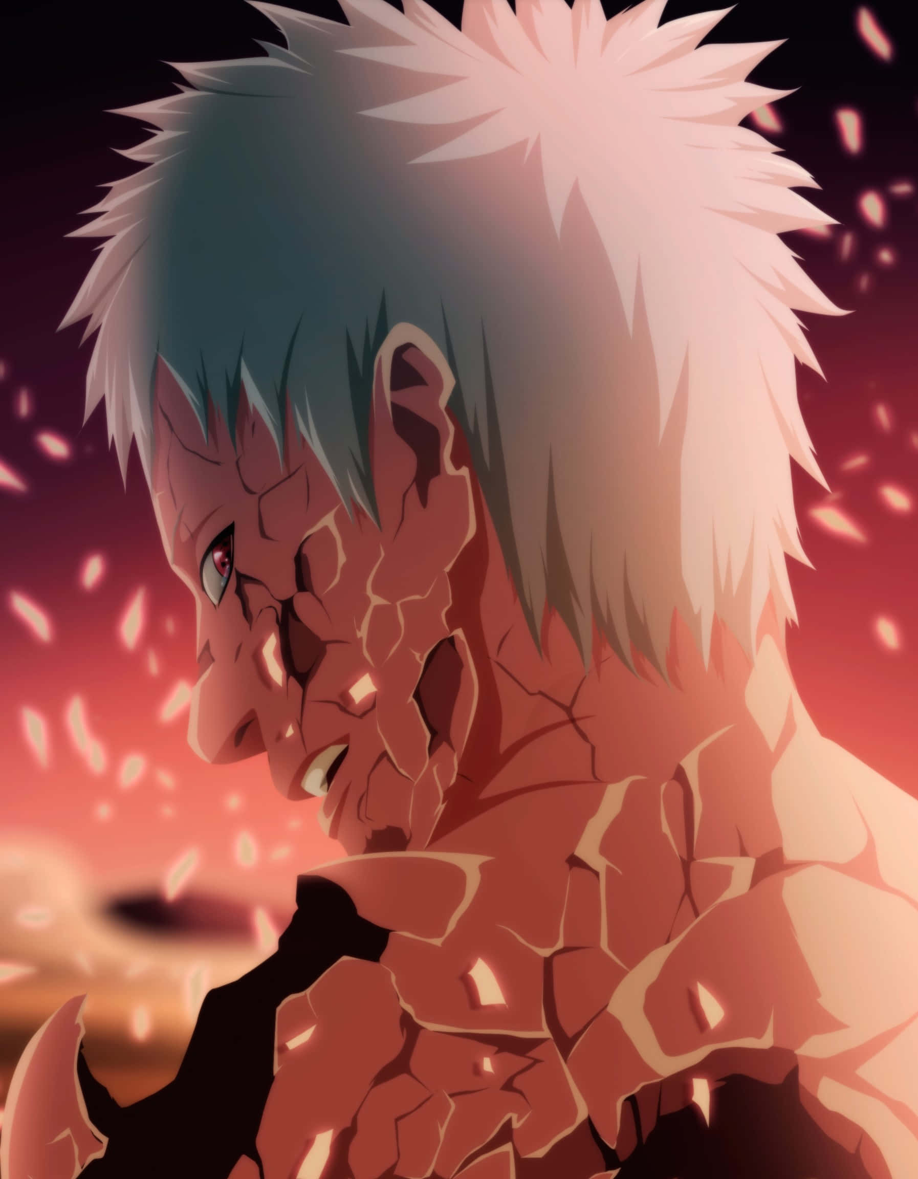 Tobi iPhone, white hair, red background, Full HD Phone Wallpaper