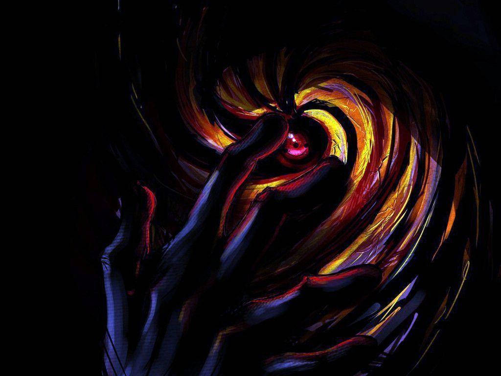 Tobi Naruto, glowing red orb, swirling fiery orange and yellow energy, SD Desktop Wallpaper