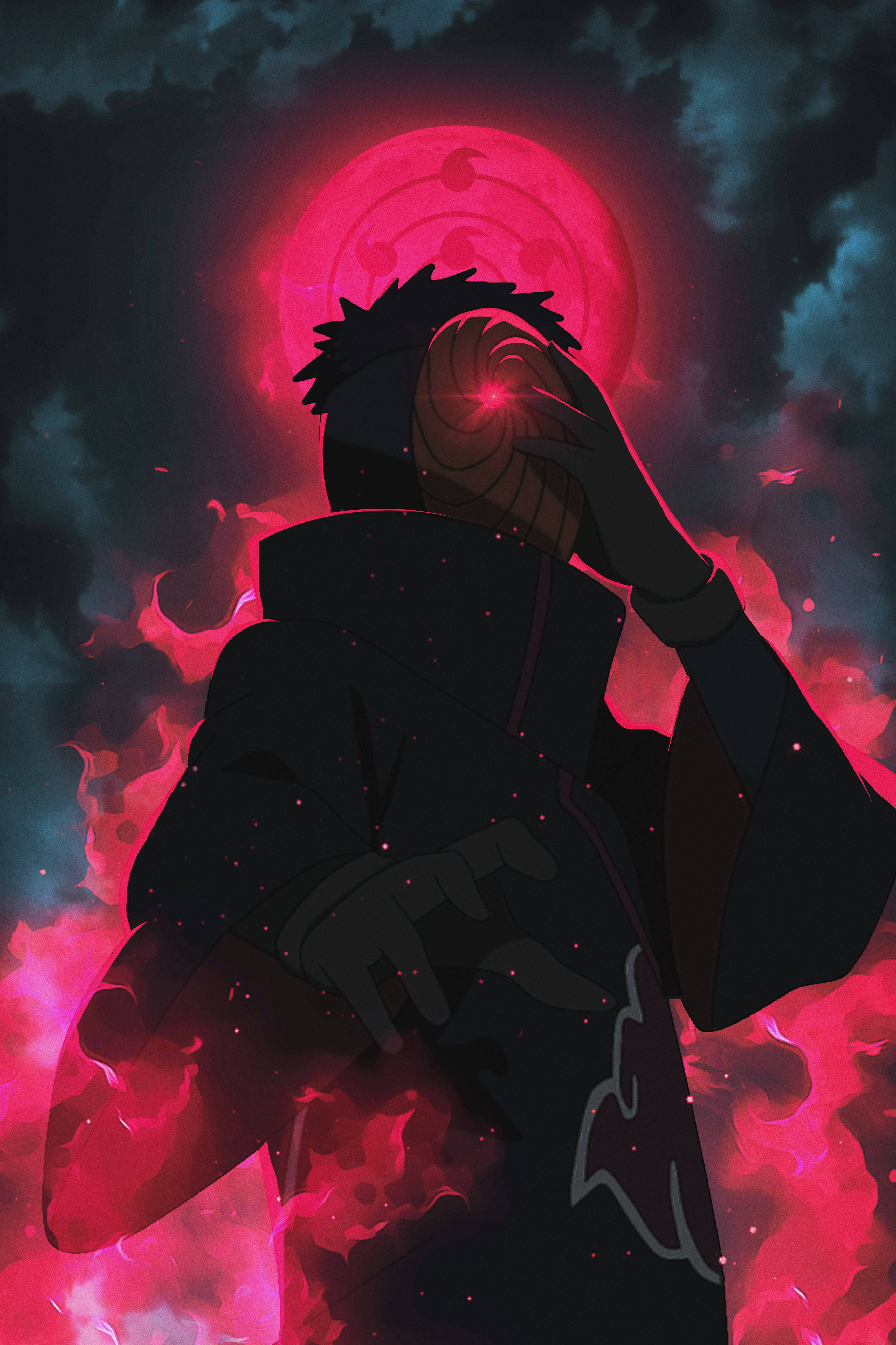 Tobi Naruto, red aesthetic, glowing red orb, 5K Phone Wallpaper