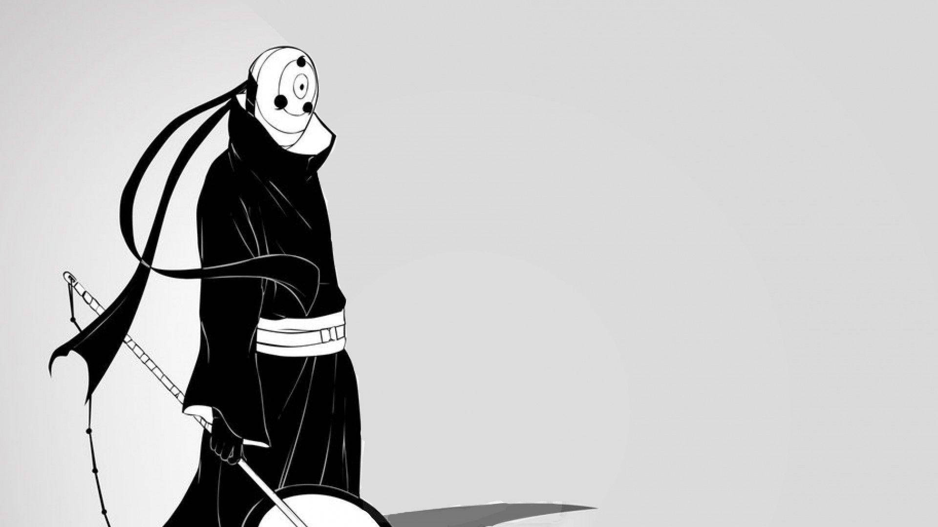 Tobi Naruto, black and white aesthetic, single eye mask, Full HD Desktop Wallpaper